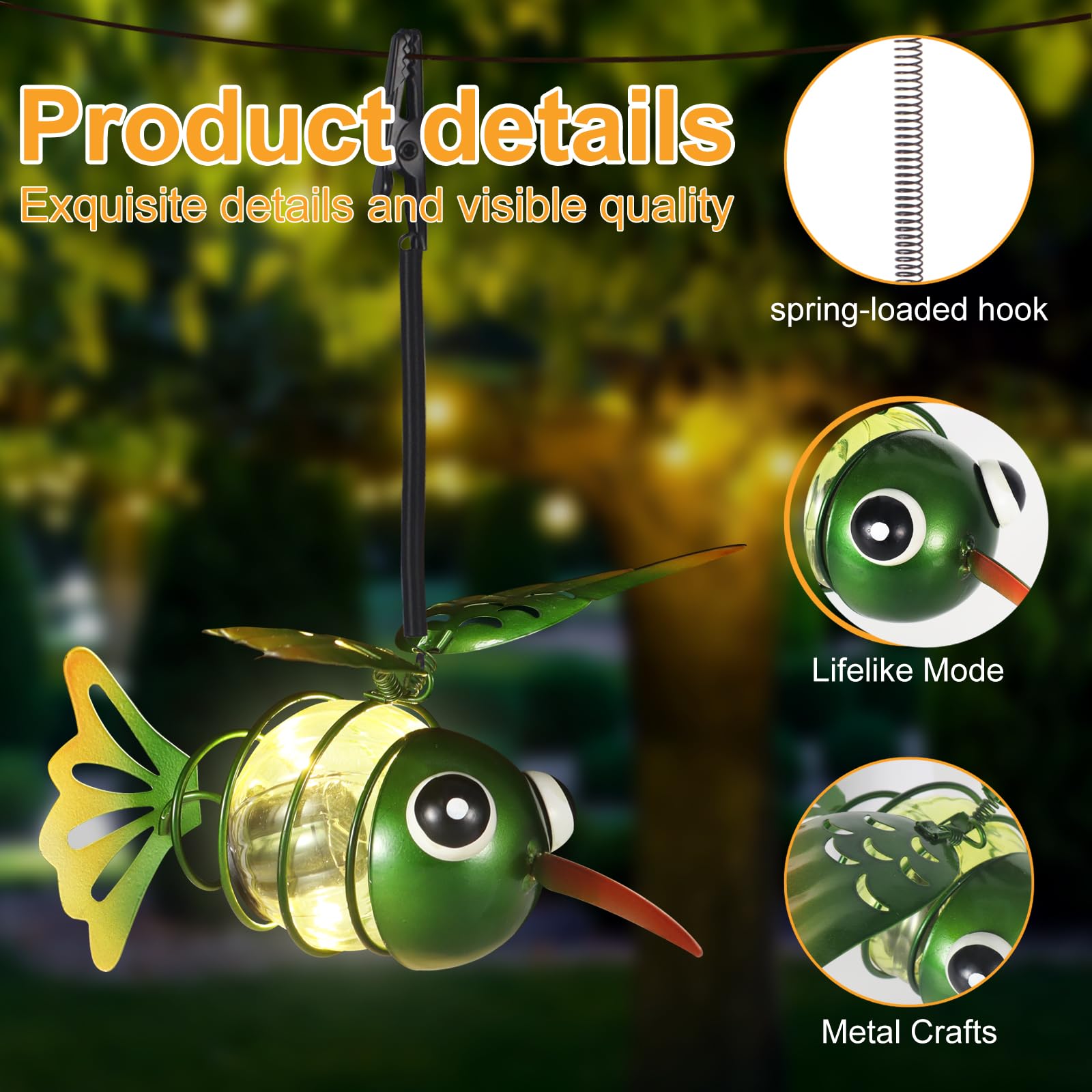 2 Pack Hummingbird Solar Outdoor Hanging Lantern Creative Small Sculpture Lights Durable Waterproof Lamp Suitable For Festivals Garden Decor Birthday Gifts For Grandma Mom Women Girl