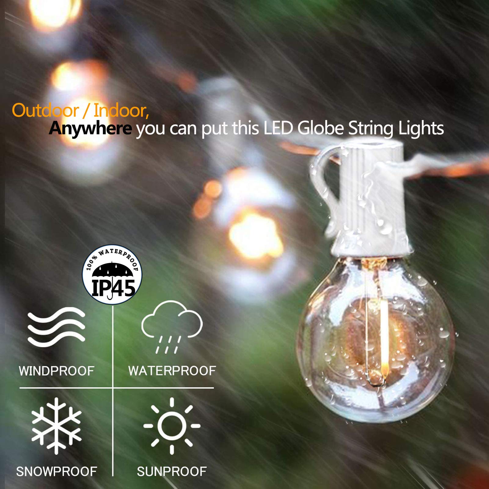 Meidaoduo Outdoor Globe String Lights White - G40 Outdoor Lights Patio String Lights Linkable Waterproof With 14 Shatterproof Clear Bulbs(2 Extra) For Wedding Party Pergola Gazebo Lights
