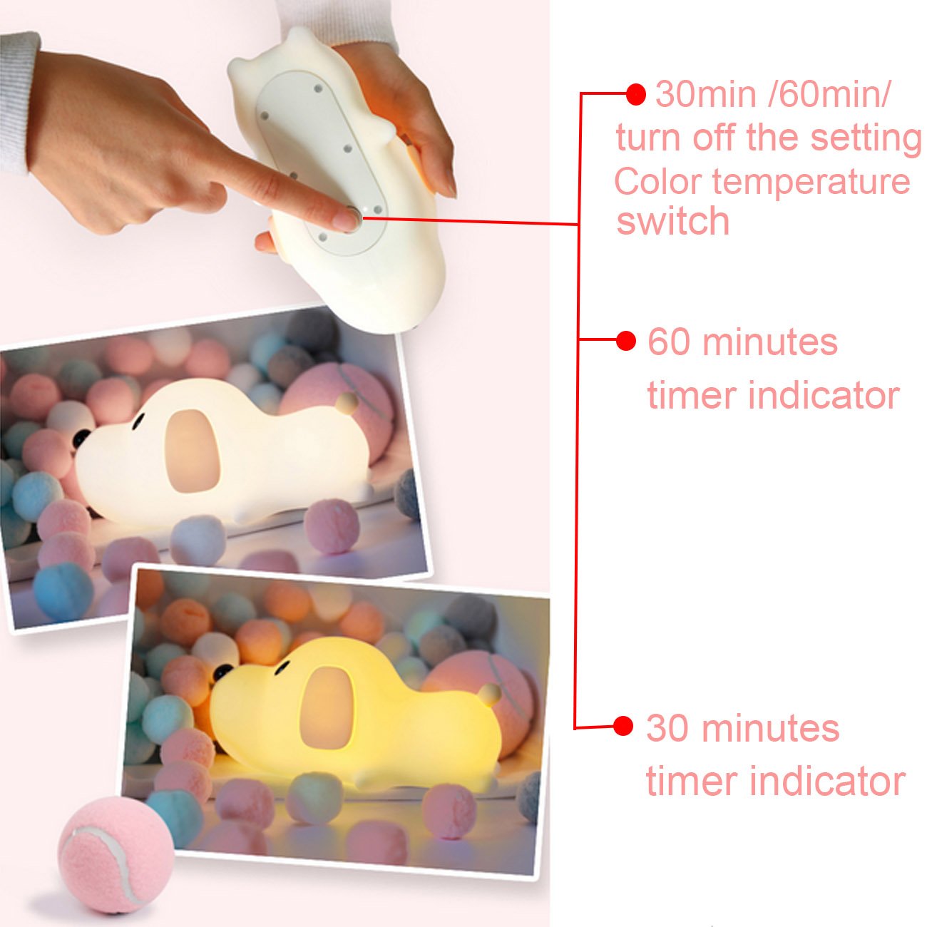 S Nmt Silicone Led Puppy Night Light With Touch Sensor, Timer, Warm & Cool Color Modes For Kids