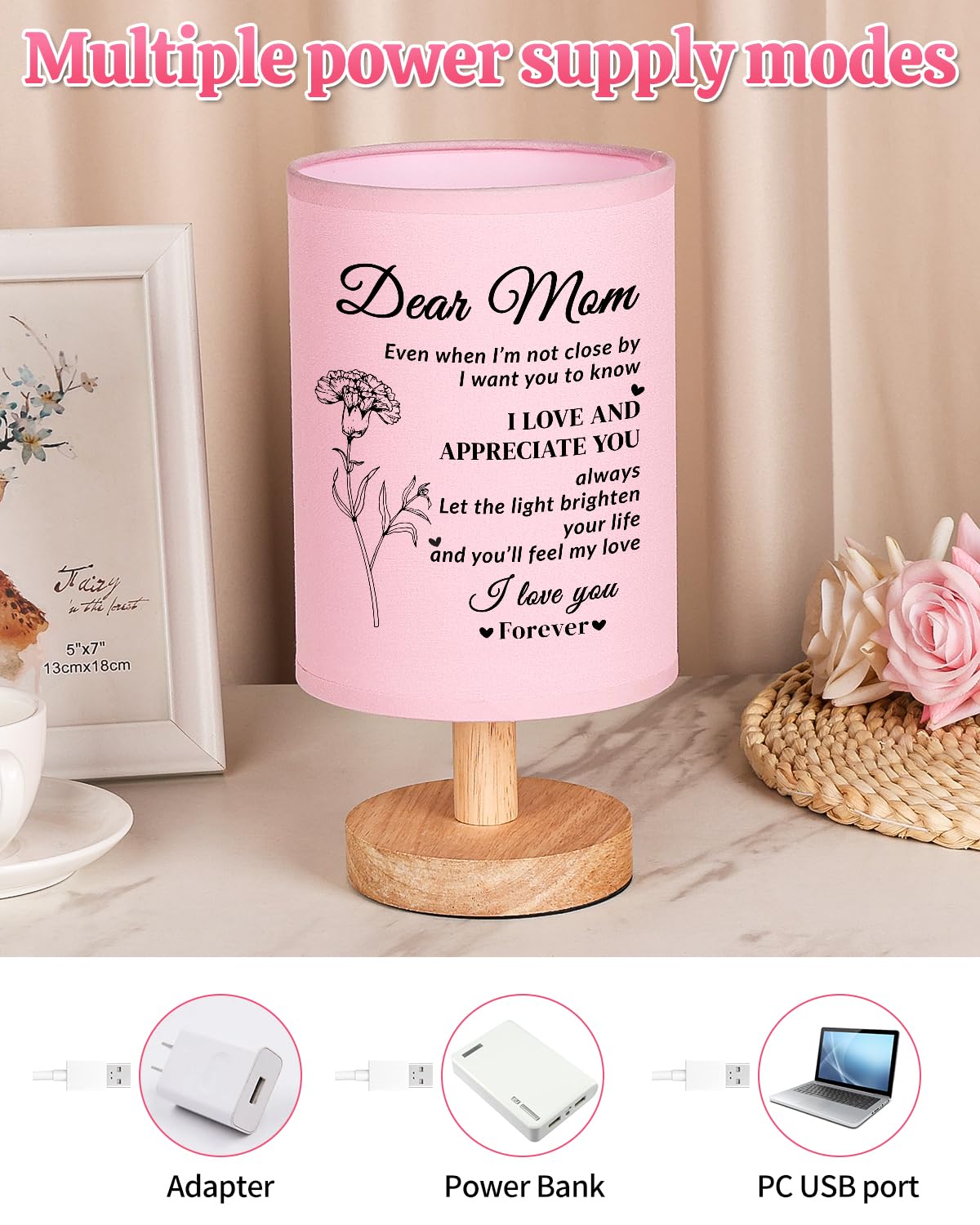 Souhoney Mom Birthday Gifts From Daughter Son, Unique Mothers Day Gifts For Mom, Beautiful Mother Fabric Bedside Lamp Gifts For