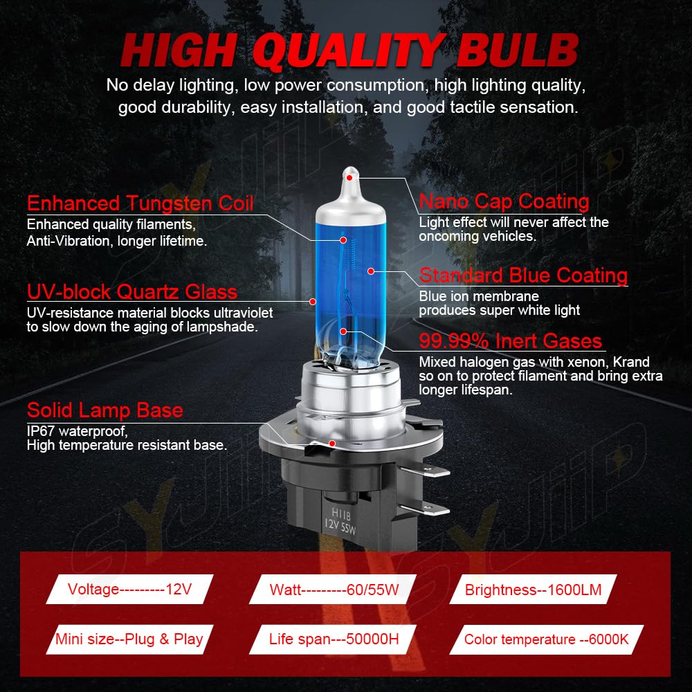SYJIIP H11B Halogen Bulbs 6000K White, Compatible with Kia Optima 2007-2015, Plug n Play, 2-Pack