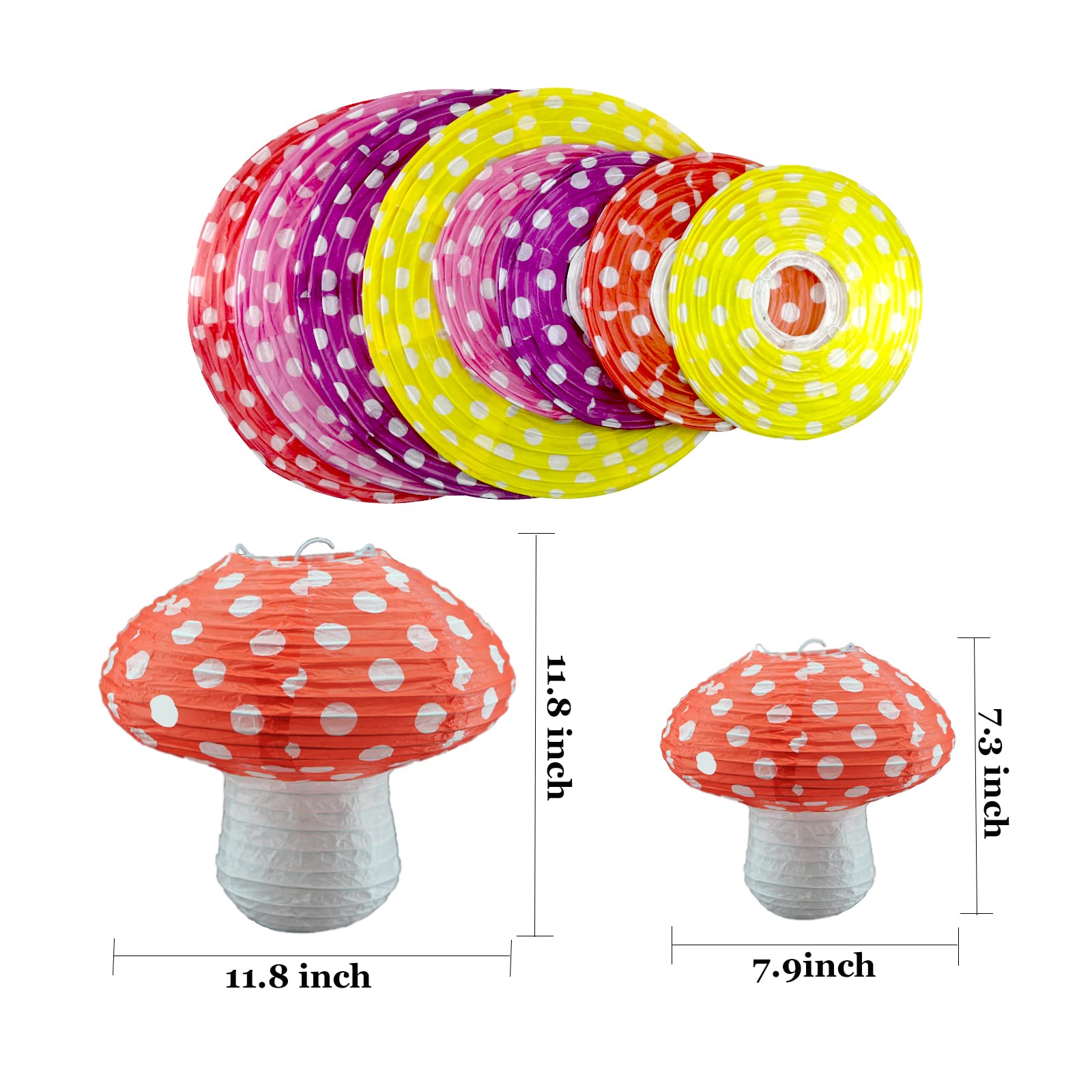 8Pcs Mushroom Shaped Paper Lantern,Forest Jungle Wonderland Themed Party Decor,Mushroom Lantern Hanging 3D Foldable Paper Lanter