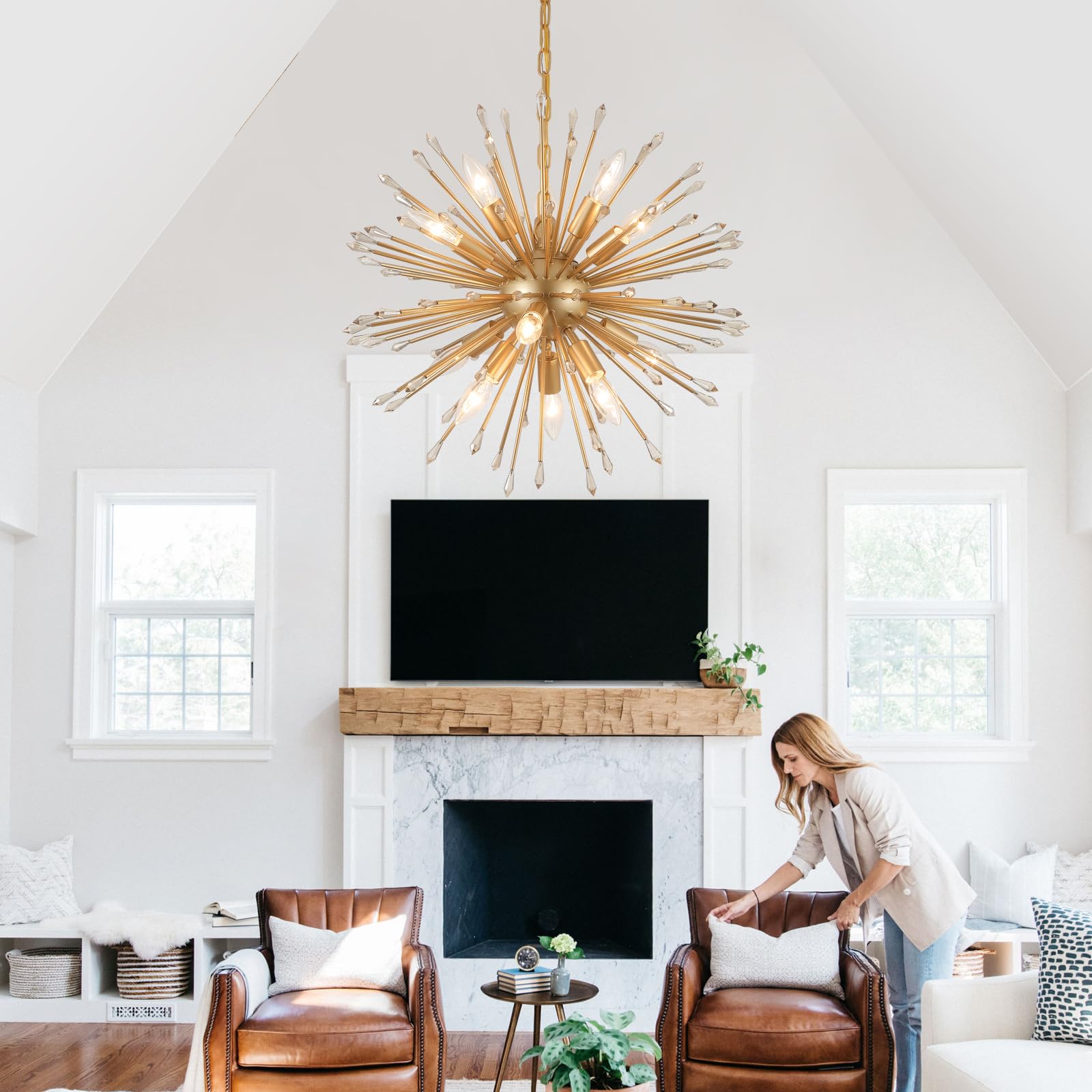 Meixisue Modern Sputnik Chandelier,Gold Firework Pendant Light 12-Light Dining Room Chandeliers Hanging Light Fixture For Kitche