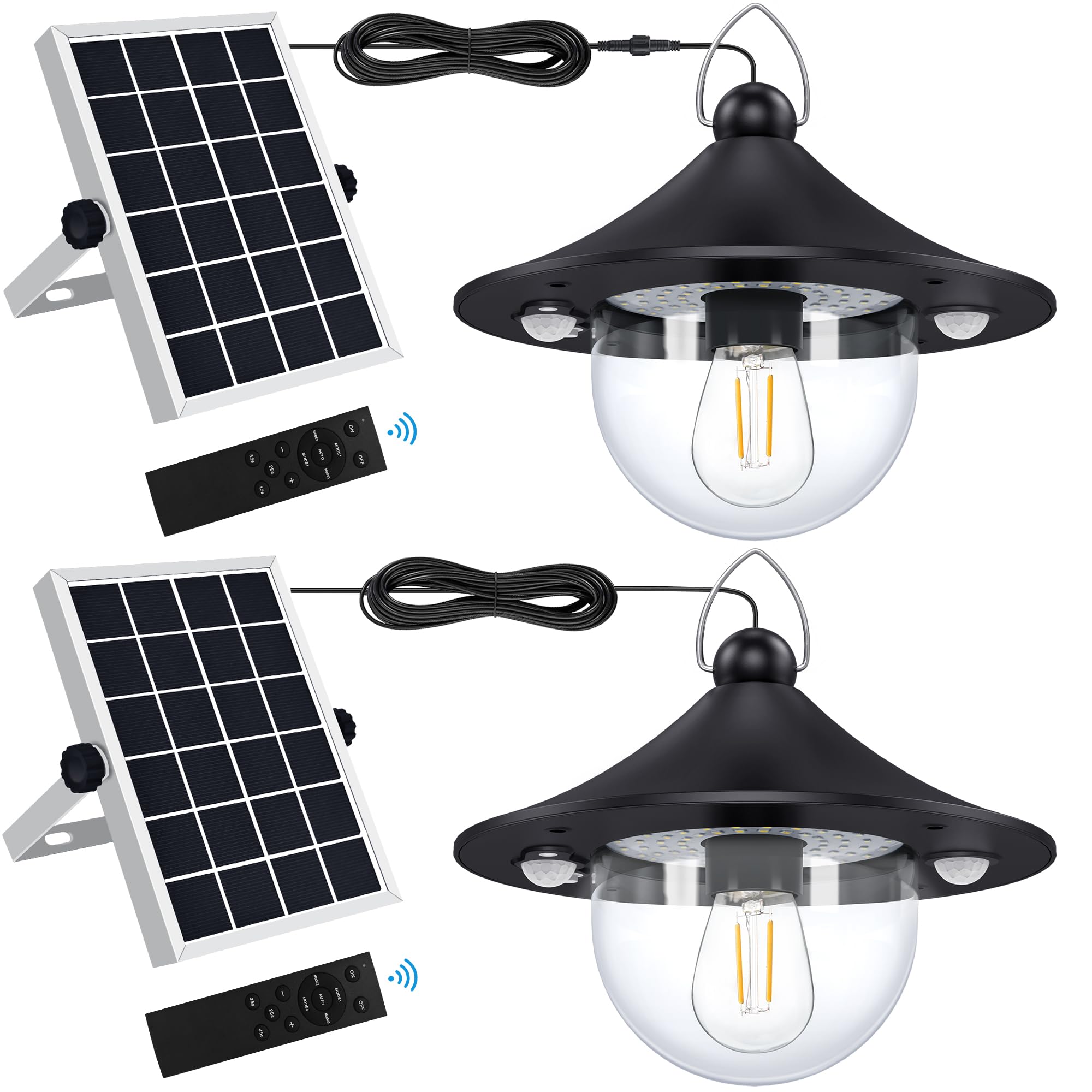 Solar Barn Lights Indoor Outdoor Shed Light Solar Powered with Remote & Motion Sensor, Waterproof Solar Hanging Pendant Lamp for