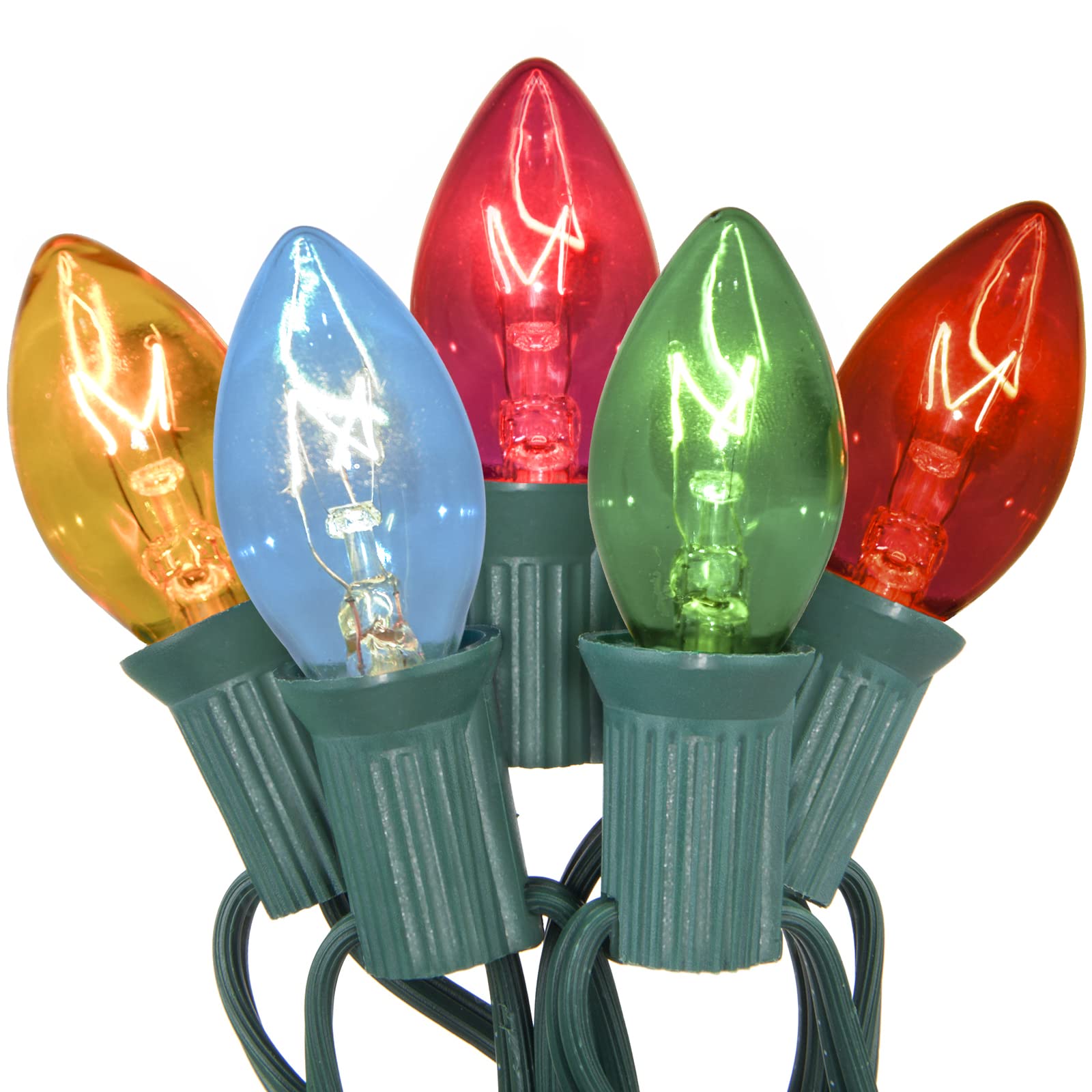 SUNSGNE 25Ft Multicolor Christmas Lights, C7 Incandescent Christmas Light with 27 Clear Vintage Outdoor Colorful Lights (2 Spare