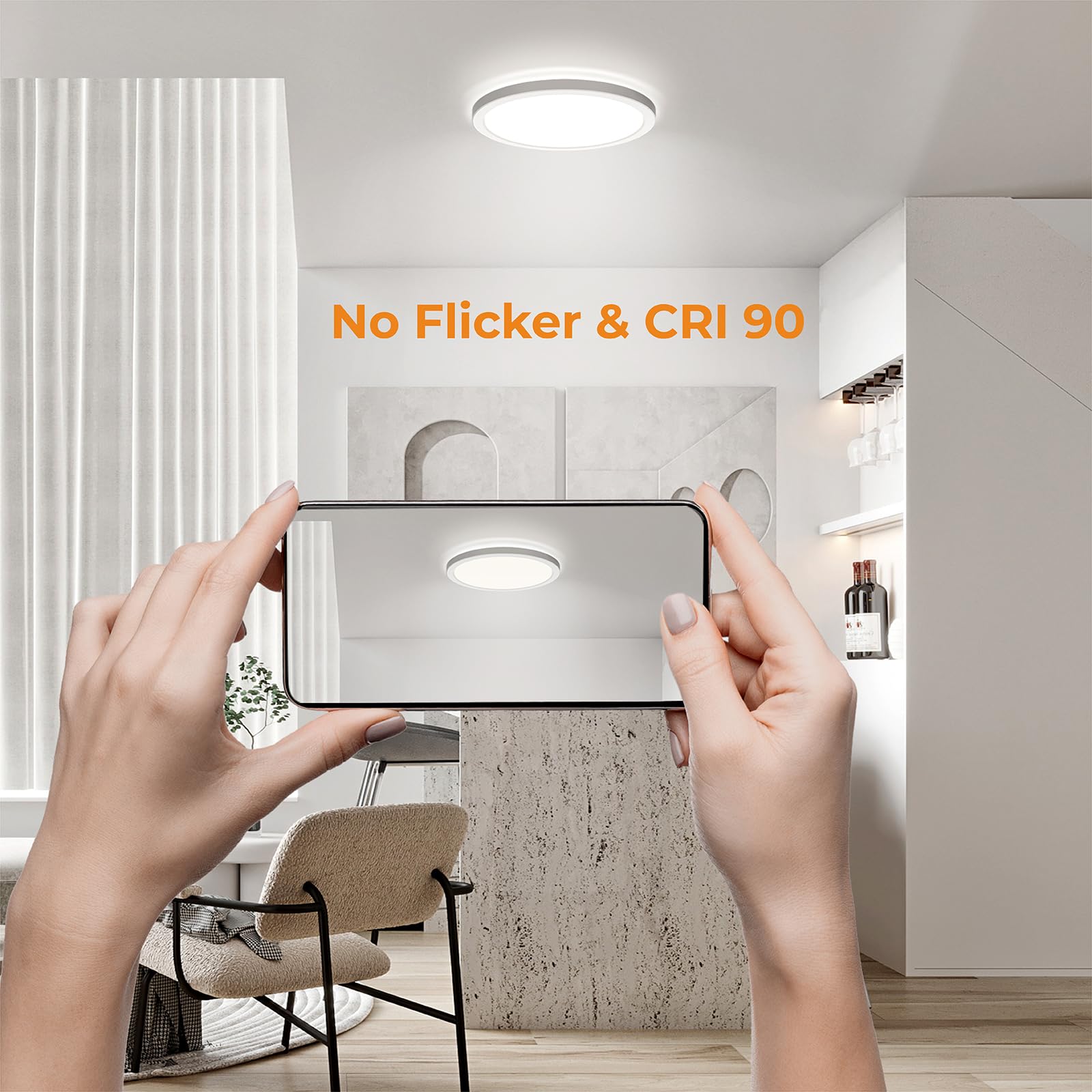 BLNAN LED Flush Mount Ceiling Light, 12 Inch, 24W, 3000K/4000K/5000K, Ultra Thin, White, Hardwire, Model LS-