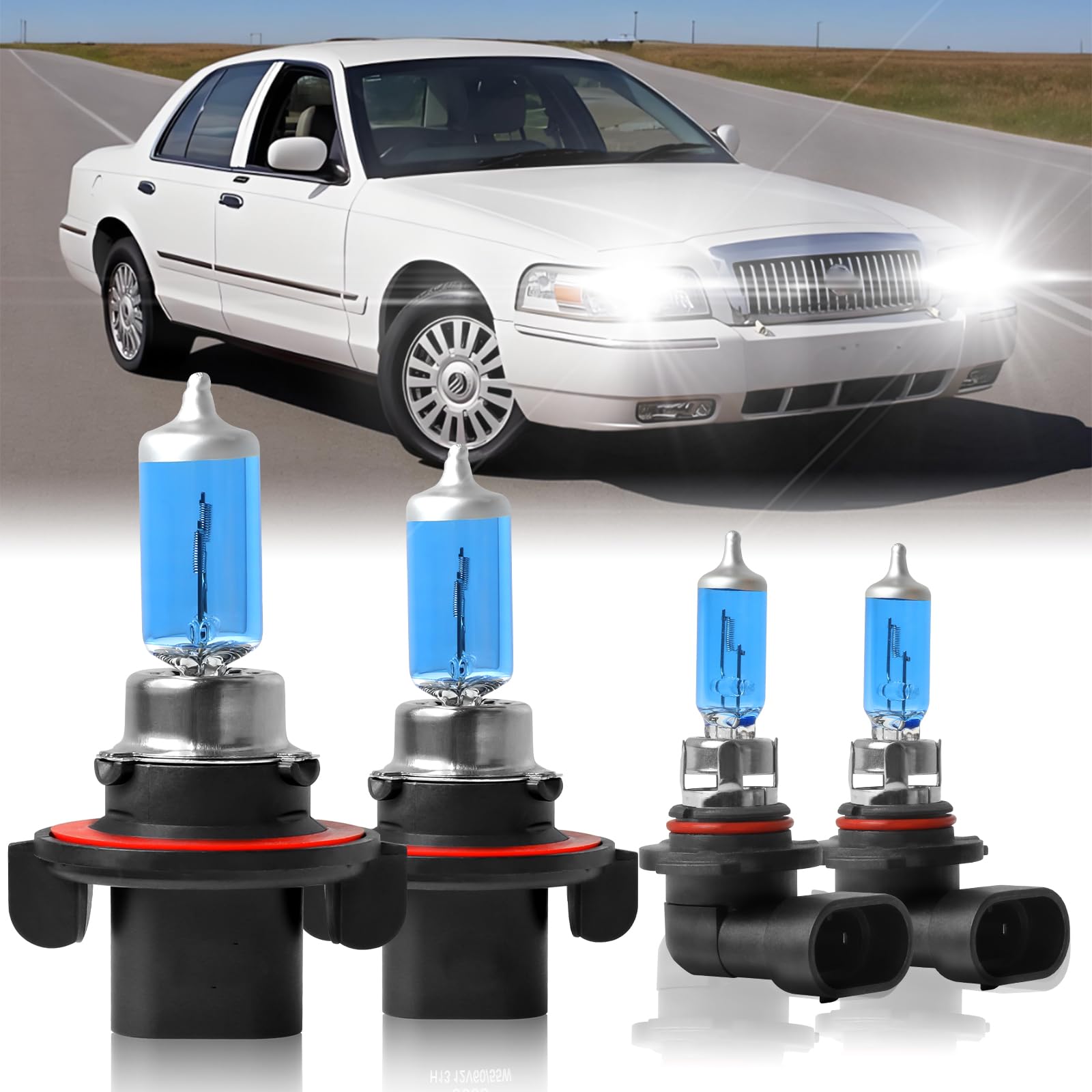 XRDHJI Fit for Mercury Grand Marquis 2006-2011 High Performance Halogen Headlight Bulbs,9008/H13 High Low Dual Beam + H10/9145 F