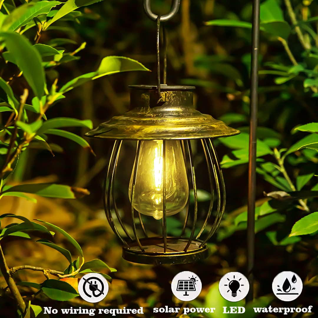 Xuwen Solar Lanterns Outdoor Waterproof - Bronze Metal Garden Decor With Sheep Hook