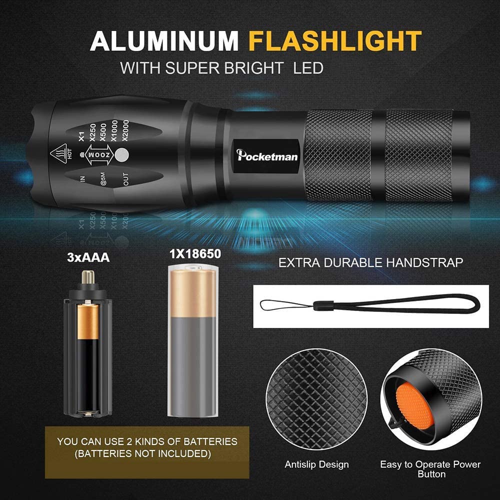 MODOAO LED Flashlight 1500LM Waterproof Tactical 5 Light Modes 5 Pack-A Aluminum Model 10-sdt379-5