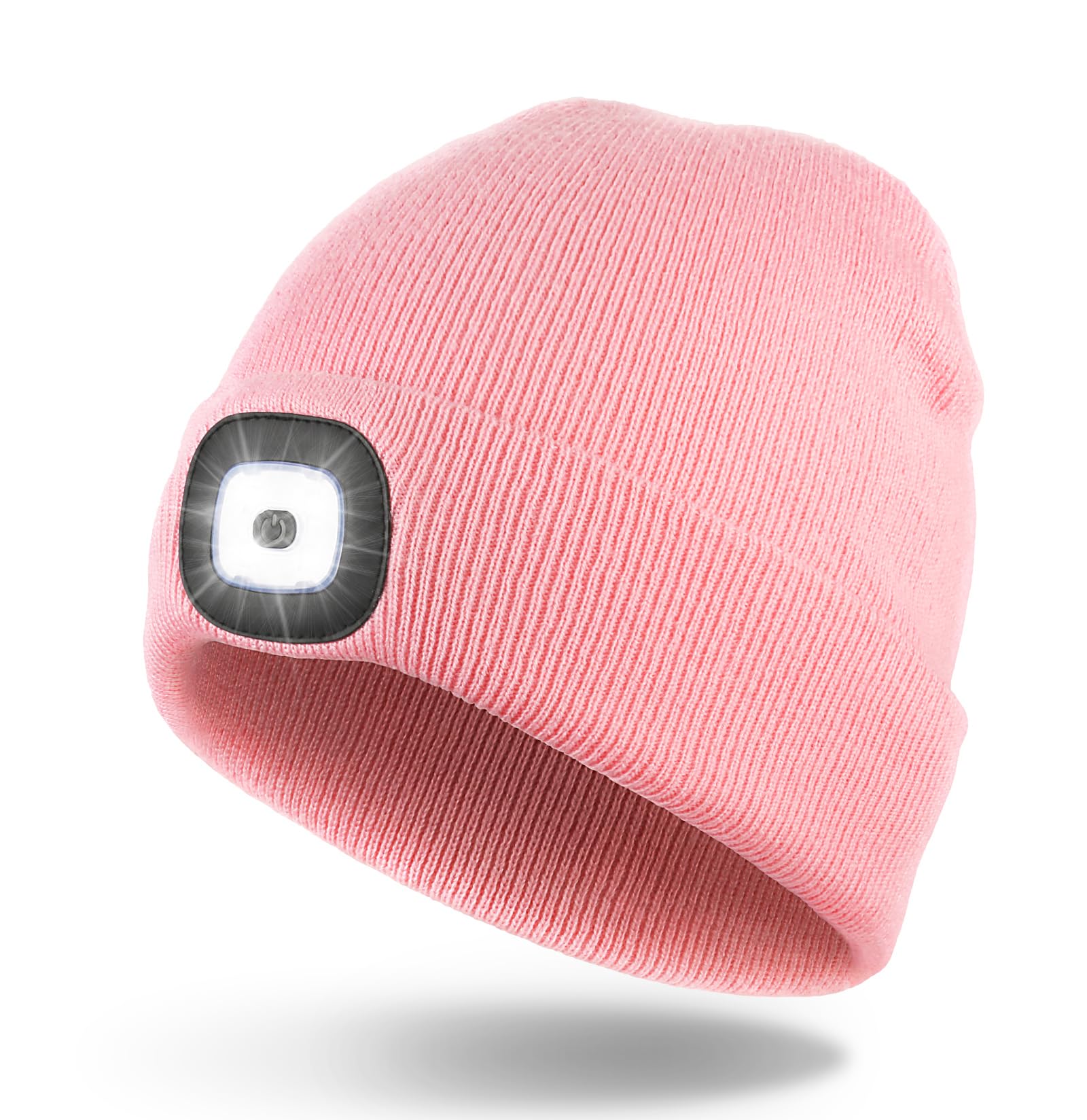 Hatlight Unisex LED Beanie,USB Rechargeable Winter Flashlight,Christmas Beanie with a Light for Men Pink