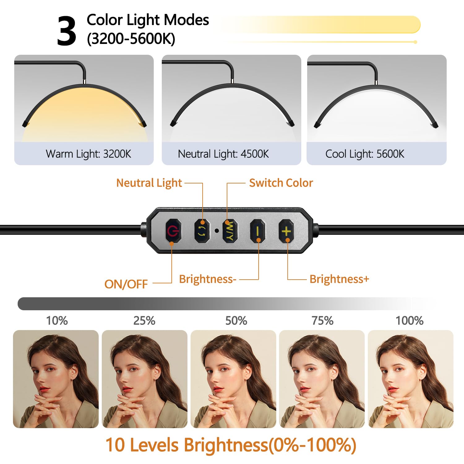 Stjiatu Lash Light Ring for Eyelash Tech, Adjustable Brightness & Height, Black, Model M6X