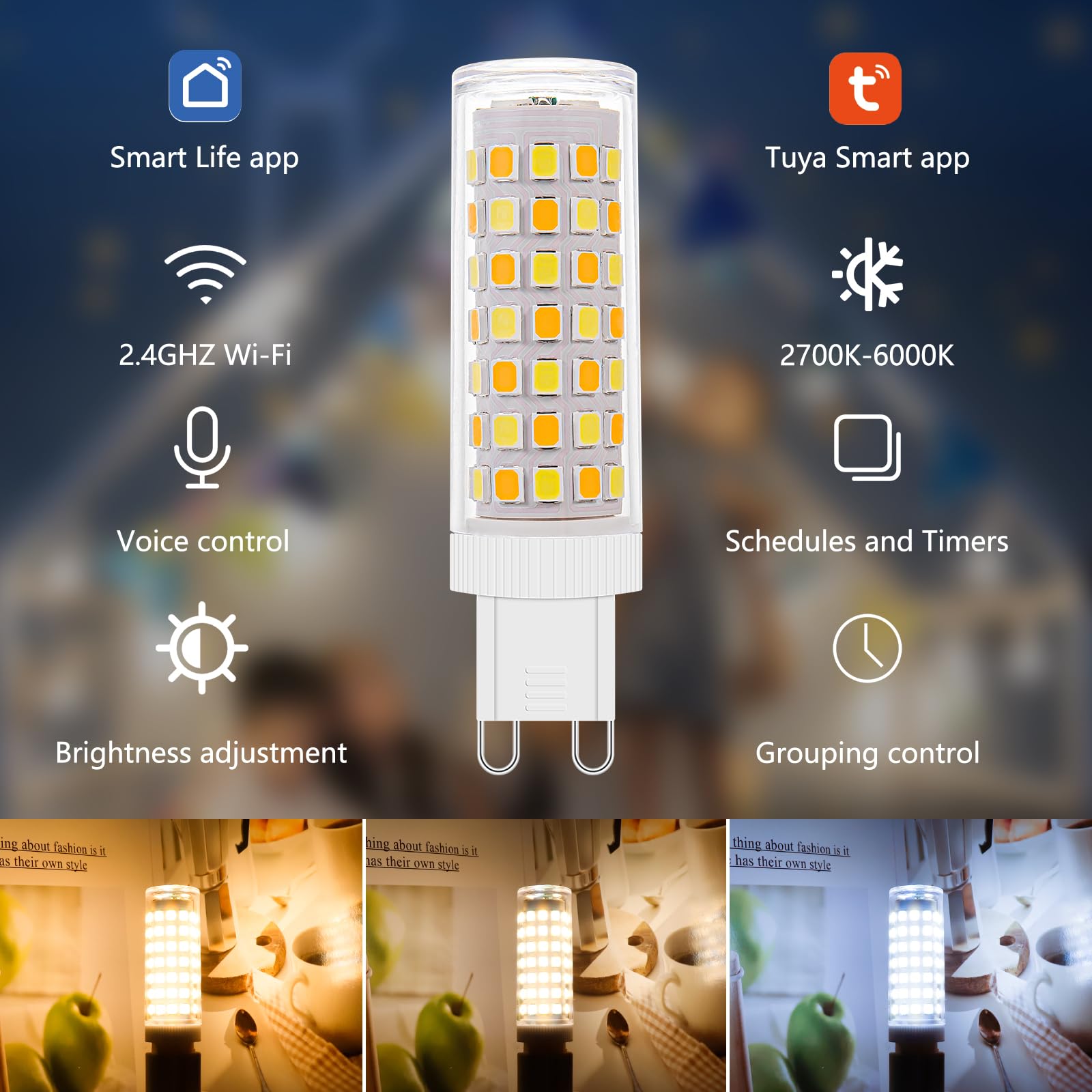 3Pack Dimmable Wi-Fi Smart Led Bulbs With G9 Base,Compatible With Amazon Alexa And Google Assistant-Warm To Cool White(2700K-600