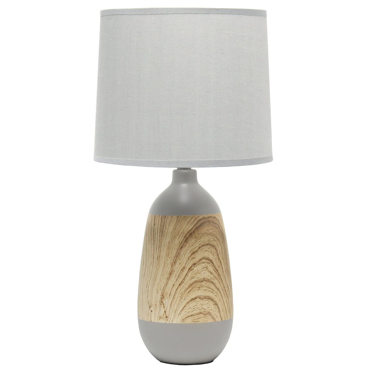 Simple Designs Lt1117-Gry Ceramic Oblong Table Lamp, Light Wood And Gray
