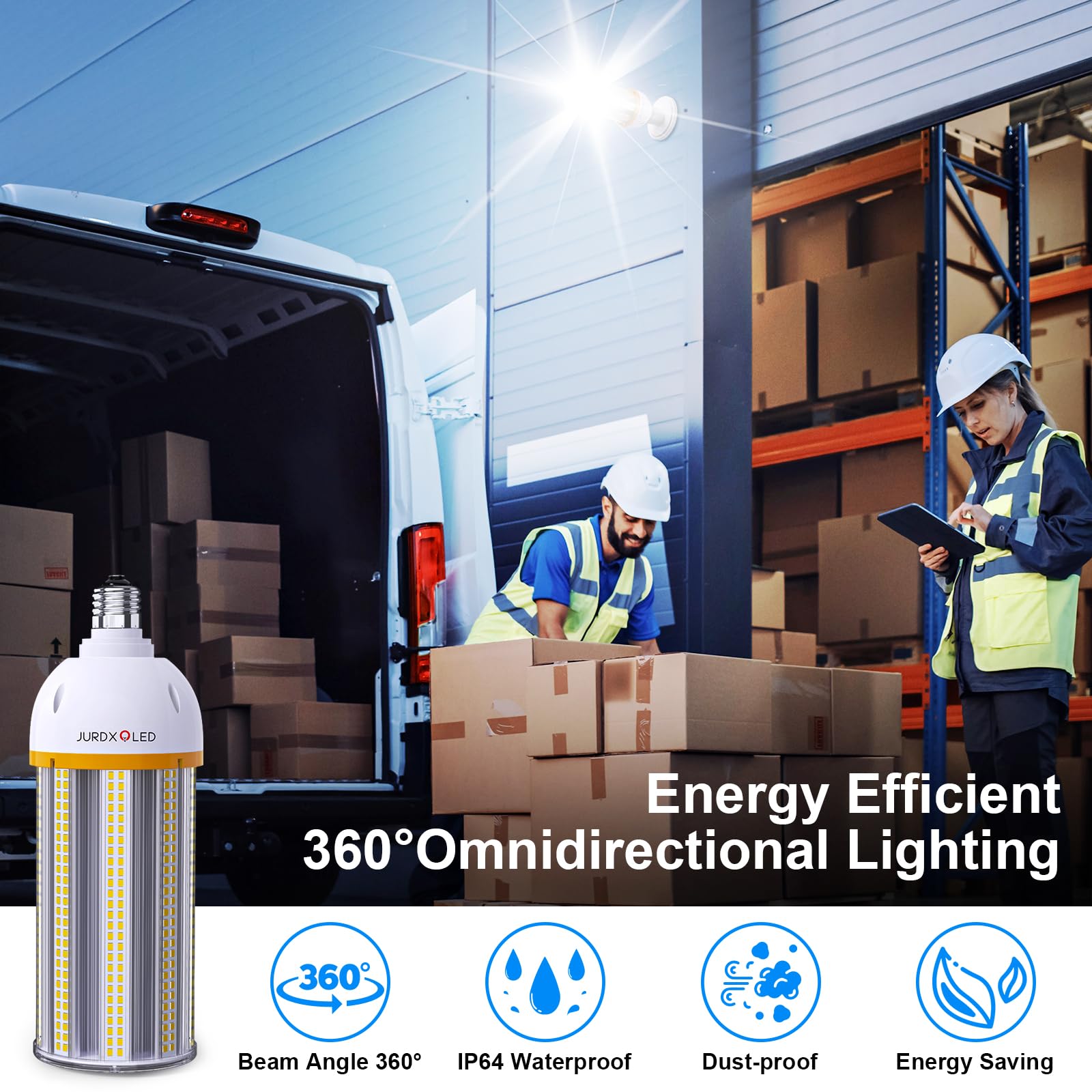 JURDXLED 100W LED Corn Light Bulb, 15000 Lumen, 5000K Cool Daylight, E26/E39 Base, 2-Pack, Aluminum