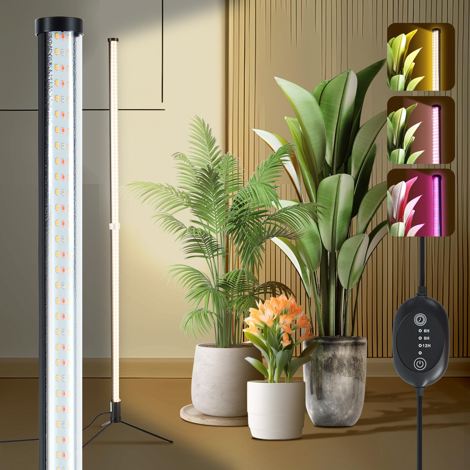 Atmel Standing Grow Lights for Indoor Plants with Timer, 3 Adjustable Modes Full Spectrum Plant Lights for Indoor Growing, 243LE