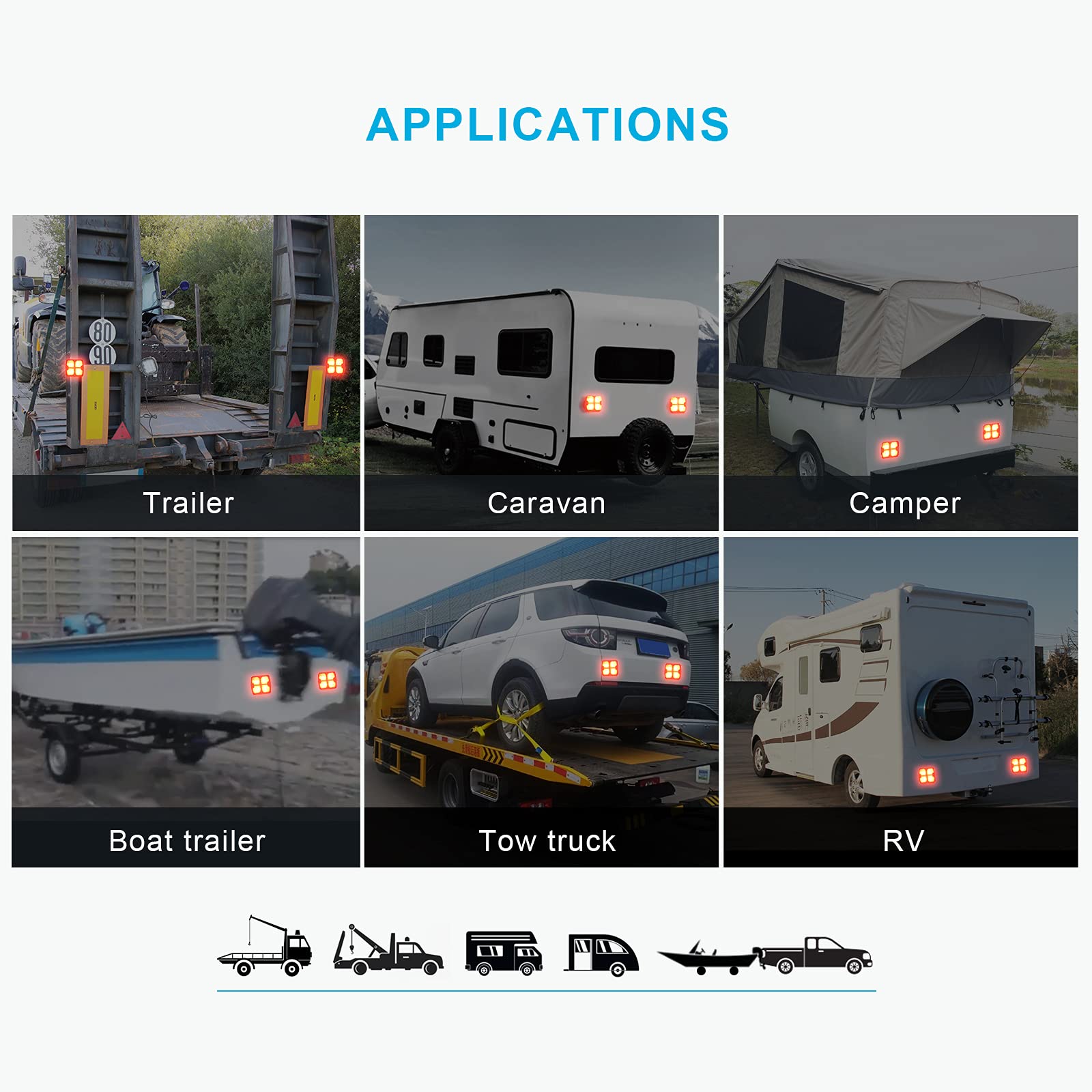 Agrieyes Wireless Trailer Lights Kit, Rechargeable LED Tow Light, Super Magnetic, 7 Way to 4 Way Transmitter for RV, Boat, Caravan, Red