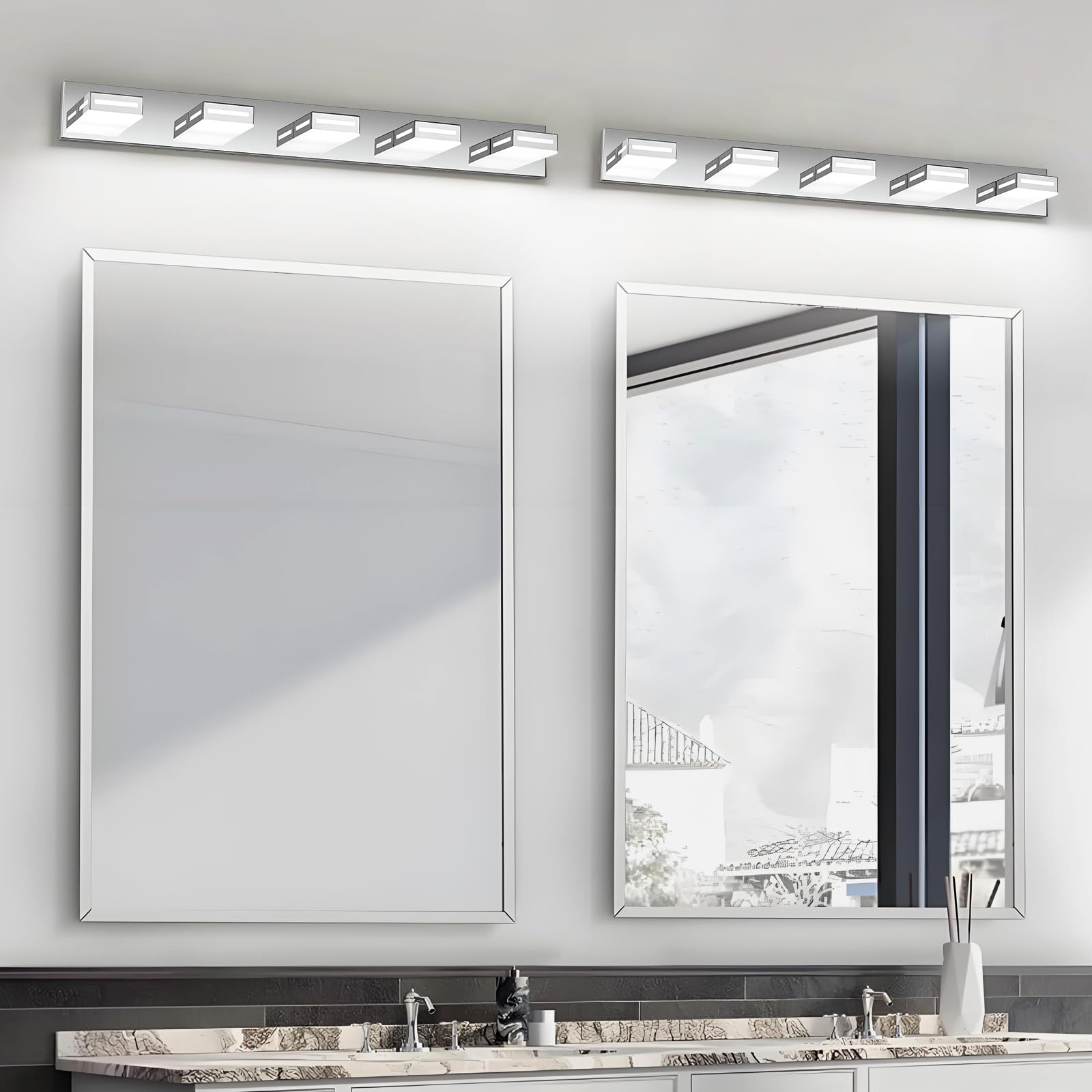 Donrao 40-Inch 5-Light LED Chrome Bathroom Vanity Light Fixture, Rotatable Wall Lights, Cool White 6000K, Model DY24092000011