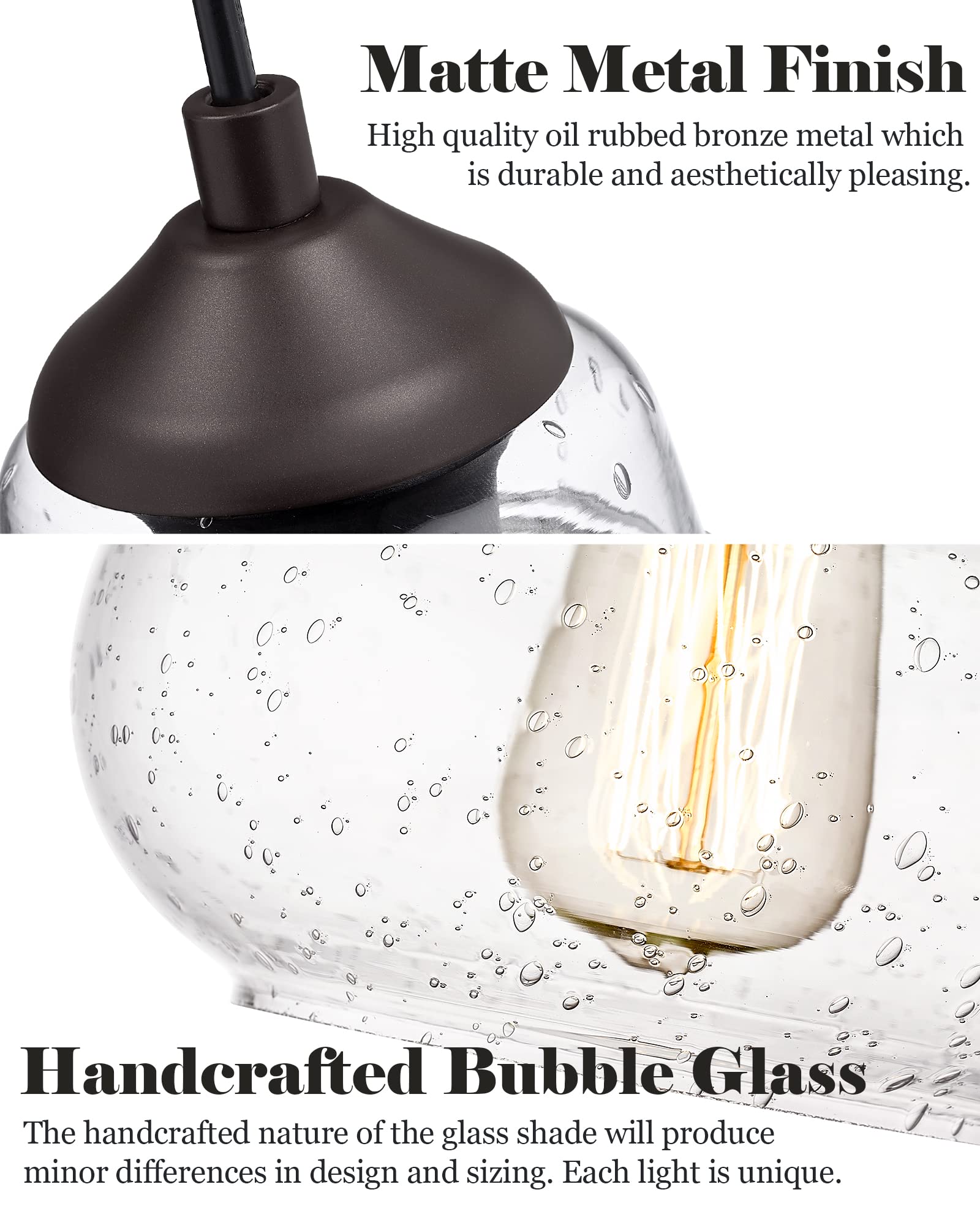 Elyona 8&quot; Industrial Pendant Light, Seeded Bubble Glass, Oil Rubbed Bronze For Kitchen & Dining