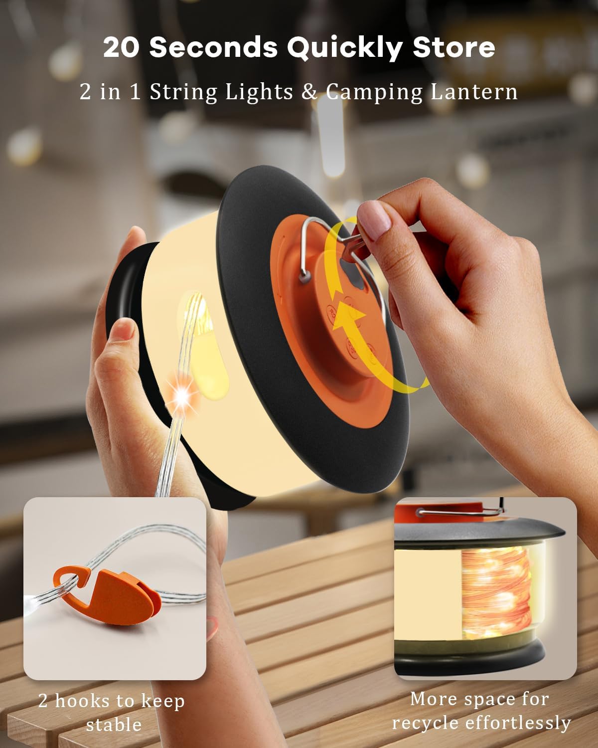 Camping String Lights, Rgb Retractable String Lights Camping With 19 Lighting Modes, Quick 20S Recovery, 33Ft Portable Camping Lights, Waterproof, Rechargeable Tent Lights For Yard Bedroom Decor