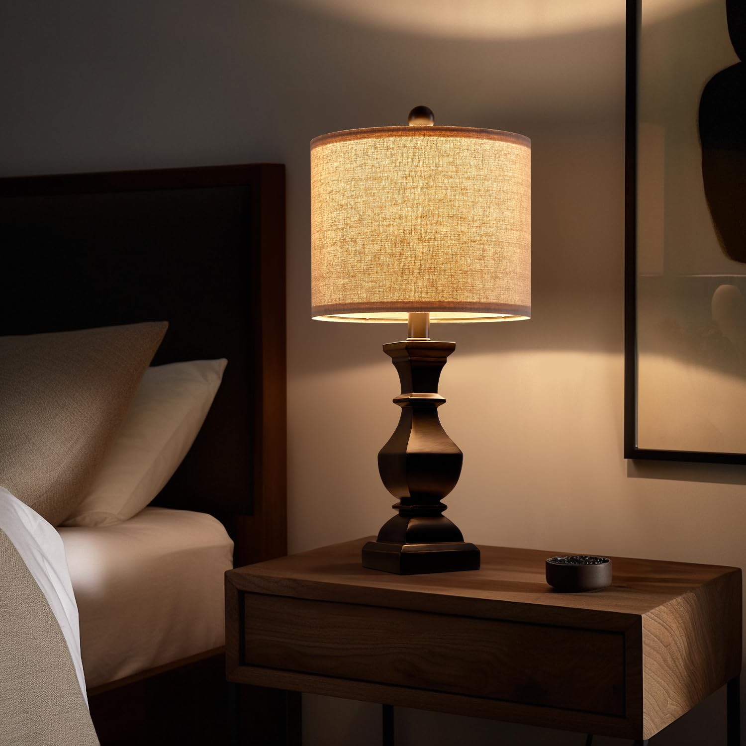 Pokat 20.5'' Mid Century Table Lamp Sets Of 2 For Living Room Retro Style Farmhouse Table Lamp For Bedroom Classic Beige Resin B