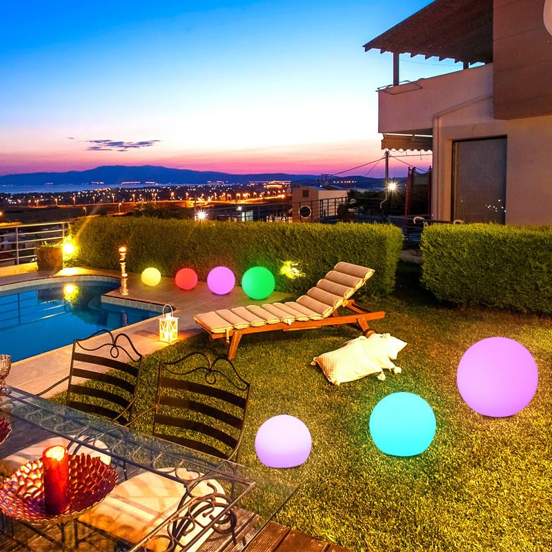 COPU LED Night Light Globe Lamp, 8 Inch, 16 RGB Colors, Dimmable, Rechargeable, IP65 Waterproof, Outdoor/Indoor Decor