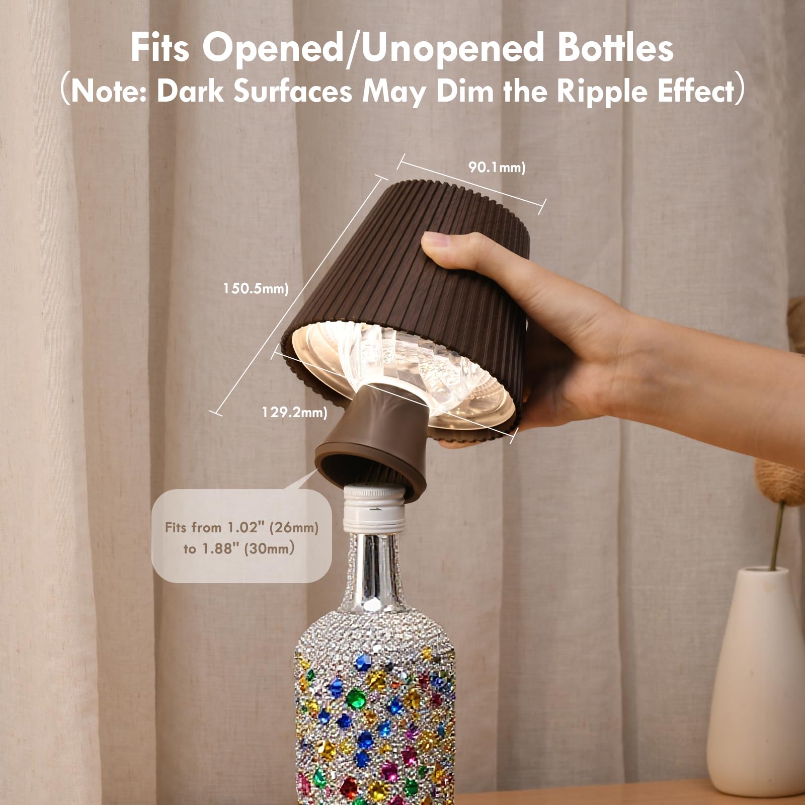 WILIT RGB Water Ripple Wine Bottle Lights, 5.12" x 6.1", Unique Home Decor, Wireless Night Light for Bedroom and Bar Accessories
