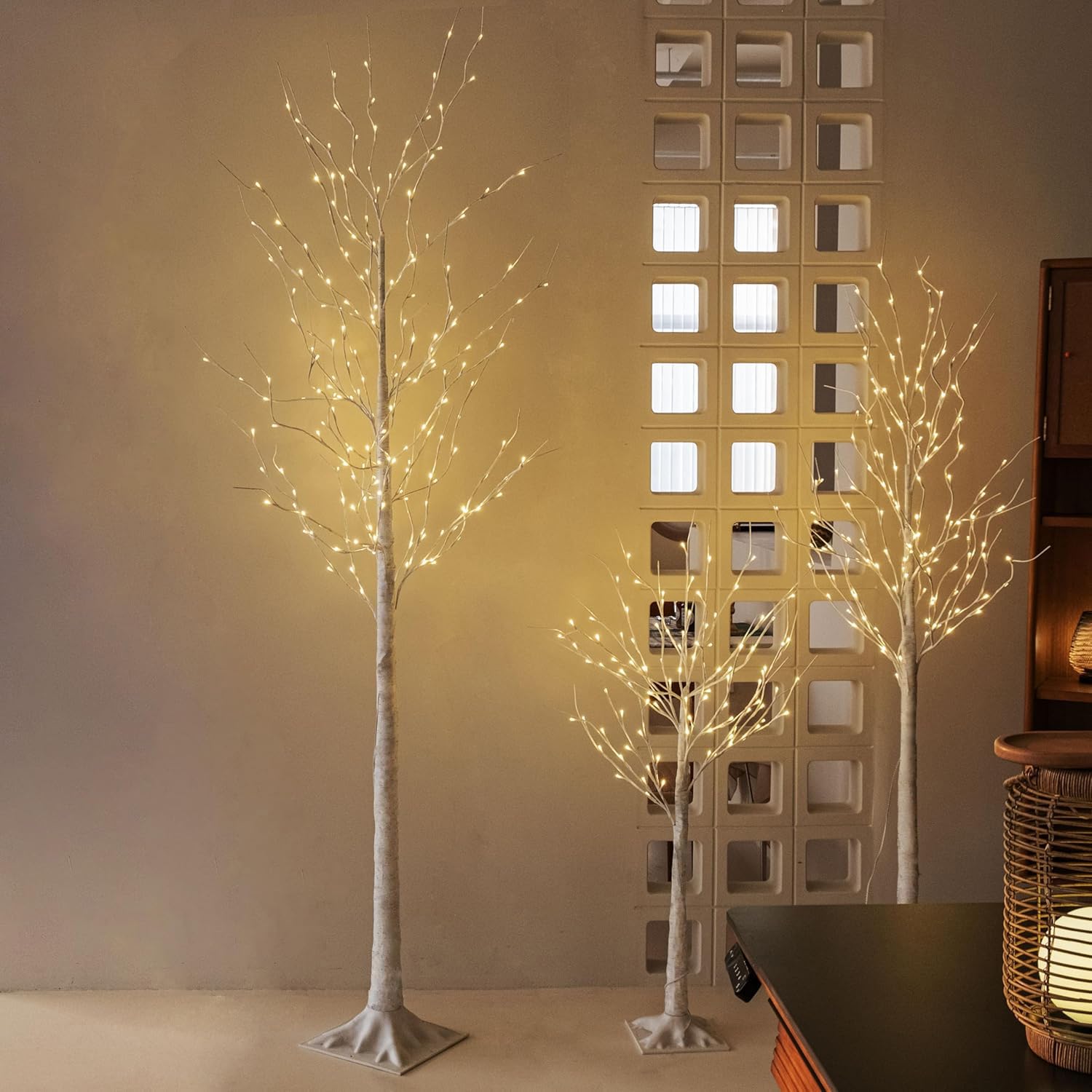 NOWSTO Birch Tree Lights, Set of 3 (4FT, 6FT, 8FT), 440 Warm White LED Lights with Timer Function, Christmas Outdoor Decor for G