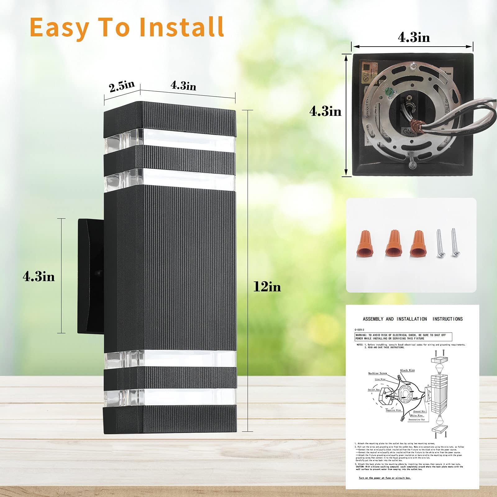 Tewei 4 Pack Black Outdoor Wall Lights, Waterproof Aluminum Up & Down Porch Lighting Fixture