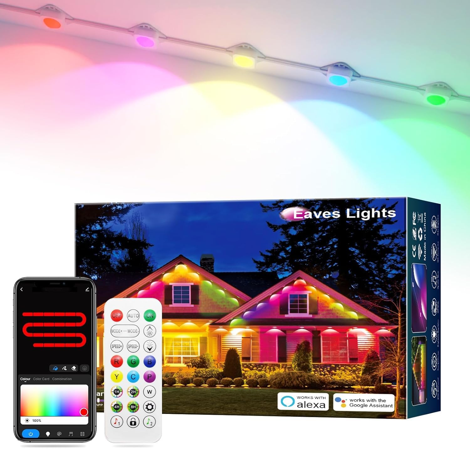 lemonmemory Permanent Outdoor Lights Smart Outdoor Home Lights 200ft with 144 LED Eaves Lights IP67 Waterproof for Valentines Da