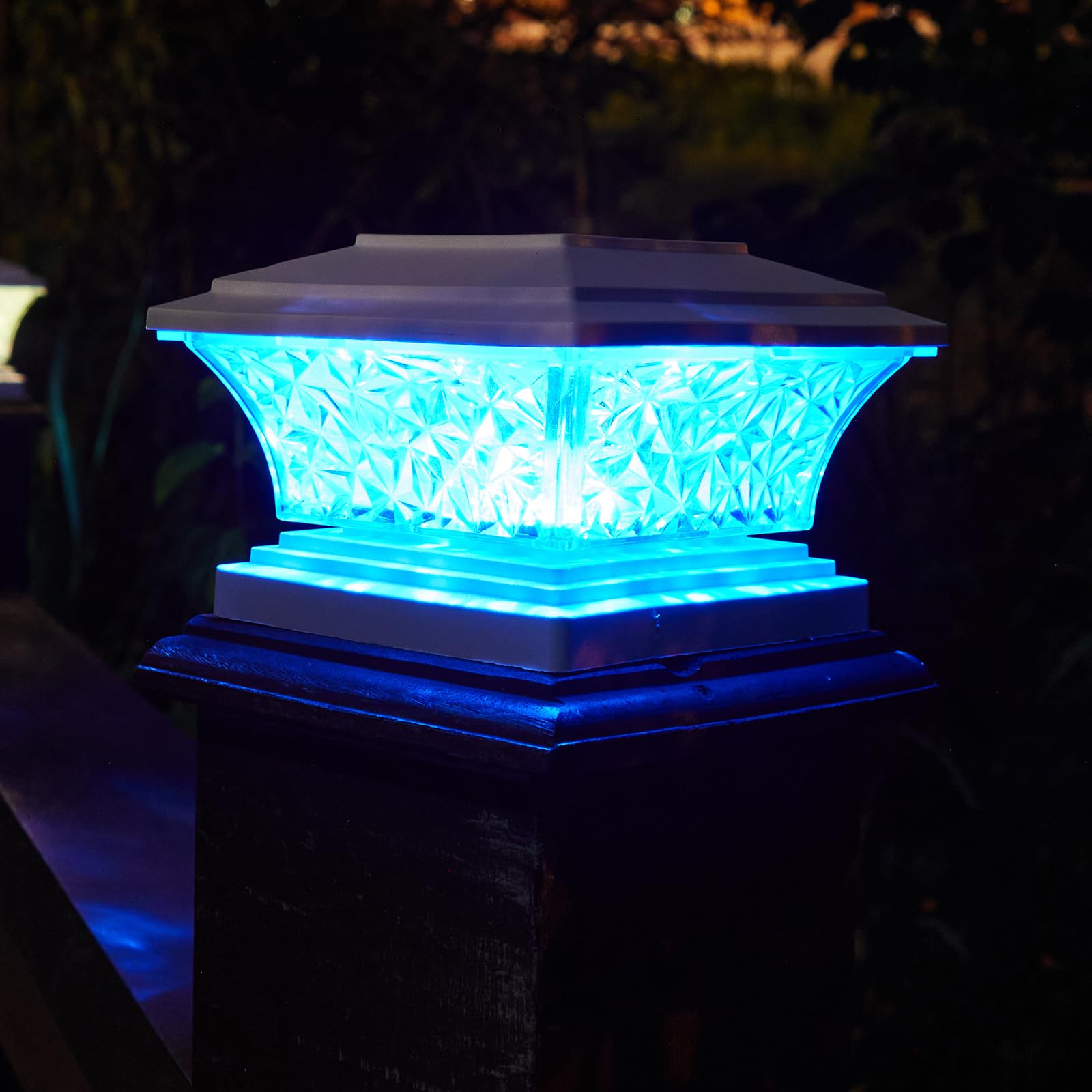 HUYIENO Solar Post Cap Lights Outdoor LED Lighting Deck Fence Cap Light Two Light Modes Bright White/Color Cyclin Suitable for 4
