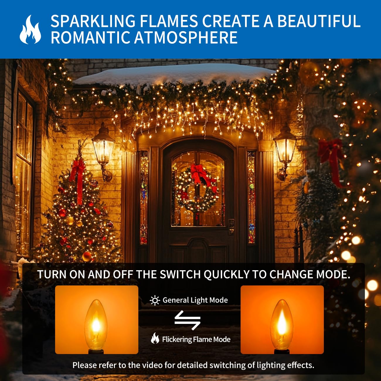 Anwio Flicker Flame Light Bulb 1.5W=3W Equivalent, Nondimmable Flame Tip 1800K Warm Light Orange Glow Bulbs Crystal Clear Candle