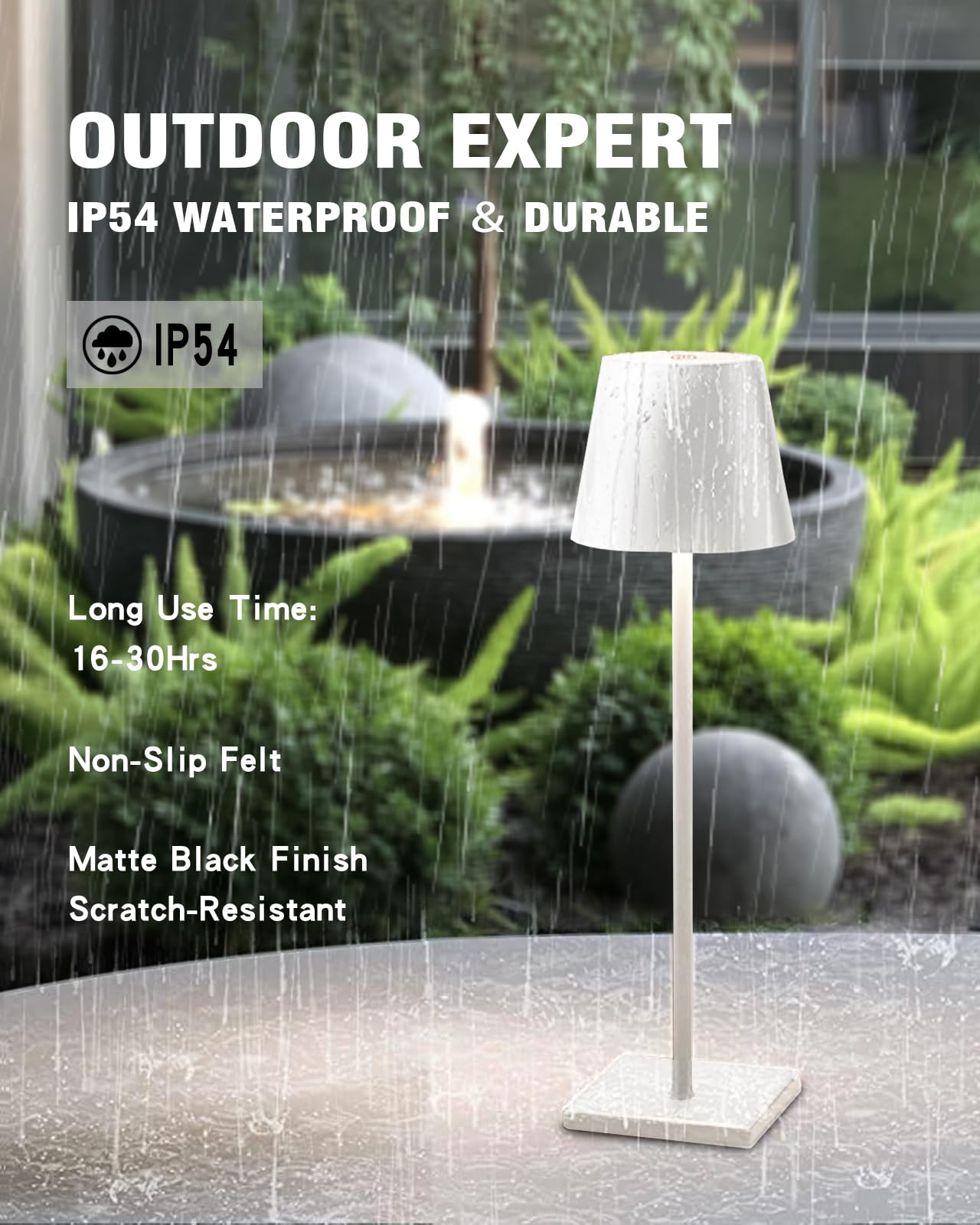 Nerefou Cordless Table Lamp,5200Mah Battery Operated Lamp,Ip54 Outdoor Table Lamp Waterproof,3 Color Stepless Dimming For Restau