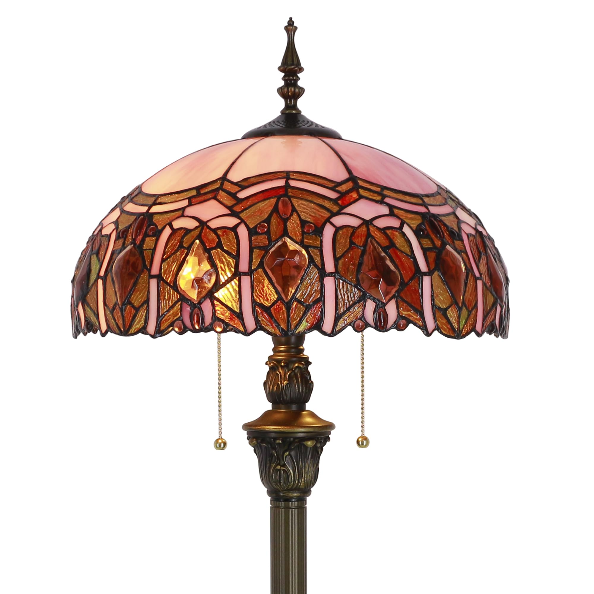 ZJART Tiffany Floor Lamp Stained Glass Pink Jewelry Style Standing Reading Light 16x16x70 Inch Antique Lamp for Living Room Offi