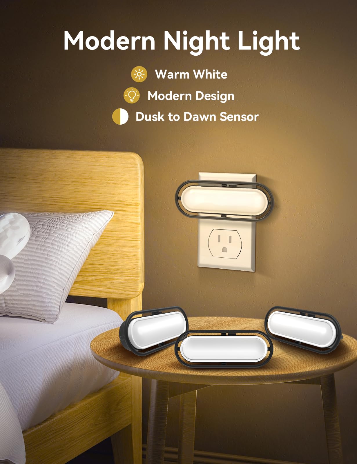 Tonitre Vintage Night Light Plug-in, 2 Pack with Dusk to Dawn Sensor, Adjustable Brightness, Warm White 3000K for Bedroom, Hallway, Kids