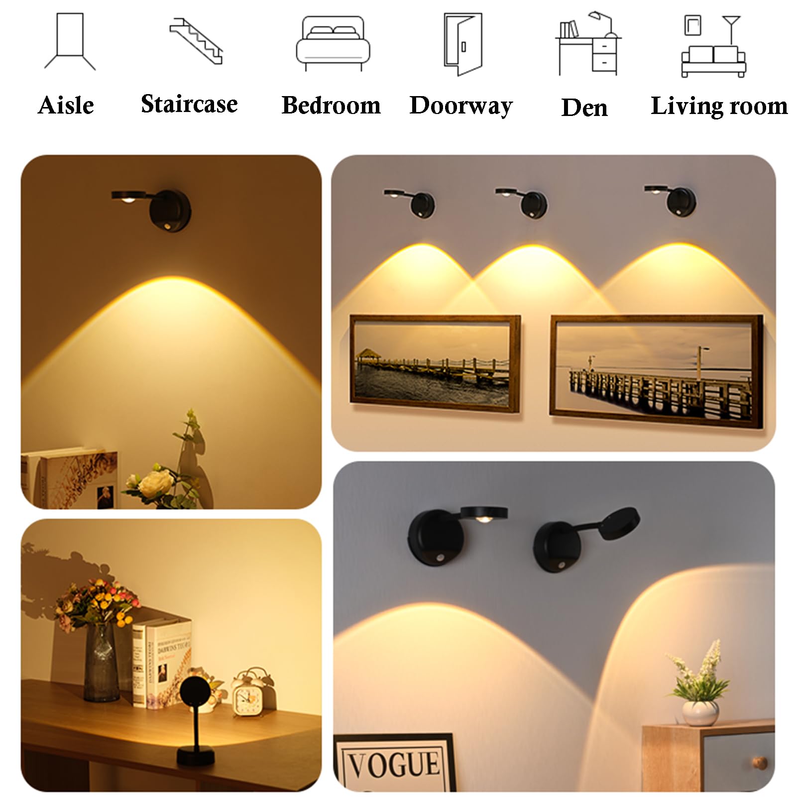 Yuewilai Wireless Picture Light Set of 2, Battery Operated, Motion Sensor, Remote Control, Stepless Dimming, Black - Model PLWL1