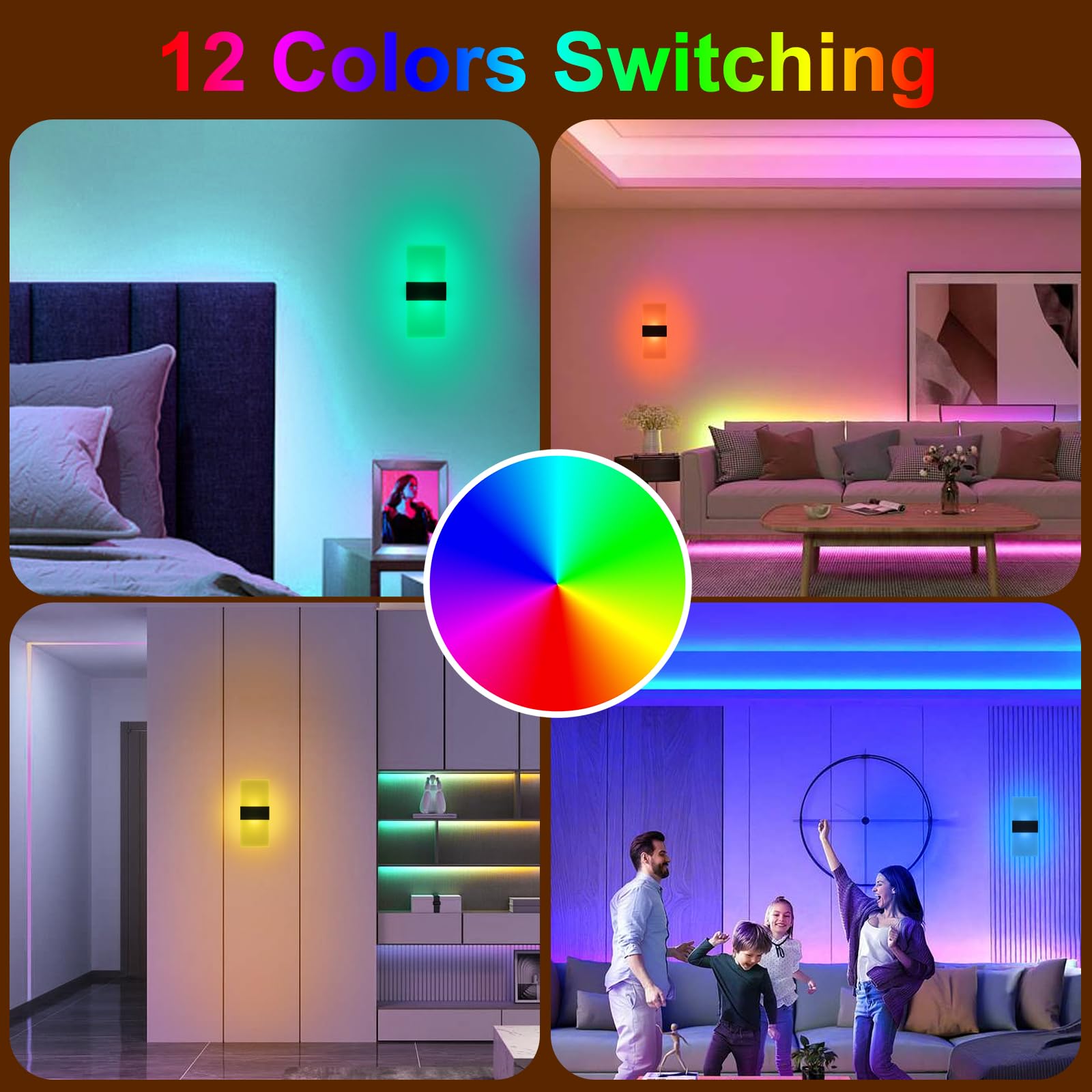 SURPALIG LED Wall Lights - 2PCS Dimmable Rechargeable Sconces, Multi-colored RGB, Remote Control, Model RZX002