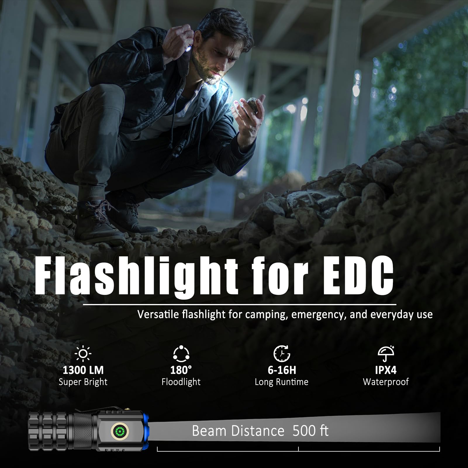 Xtauto Portable Led Mini Flashlight, Rechargeable Edc Small Pocket Flashlight 6 Lighting Modes W/Magnet Clip Waterproof For Camping Hiking Night Walking Running Outdoor Emergency