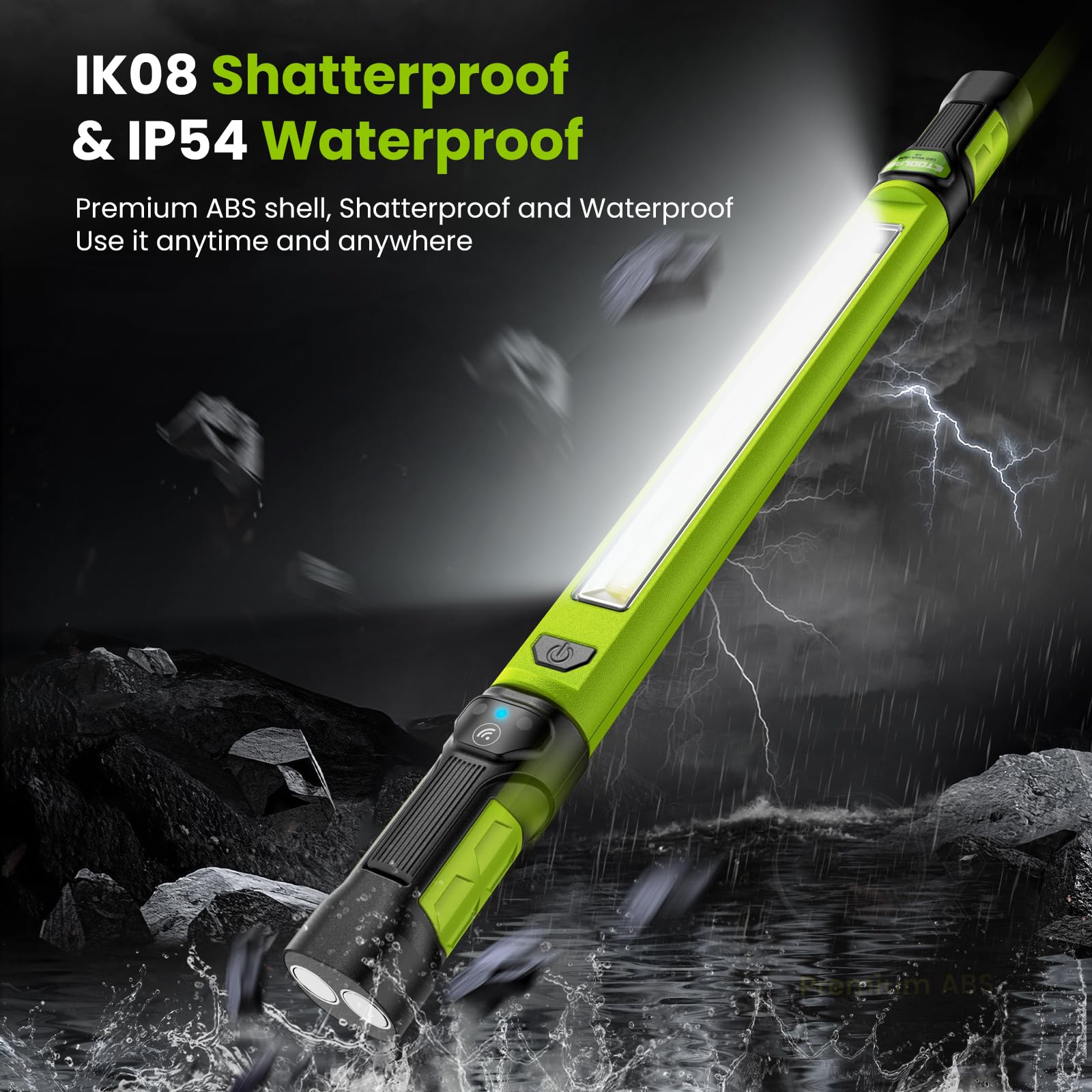 Work Light?Auto On/Off? 3000Lm Led Work Light 5200Mah Under Hood Work Light With Hooks  Portable Magnetic Rechargeable Cordless Work Light For Mechanic/Car Repairing/Garage-Green