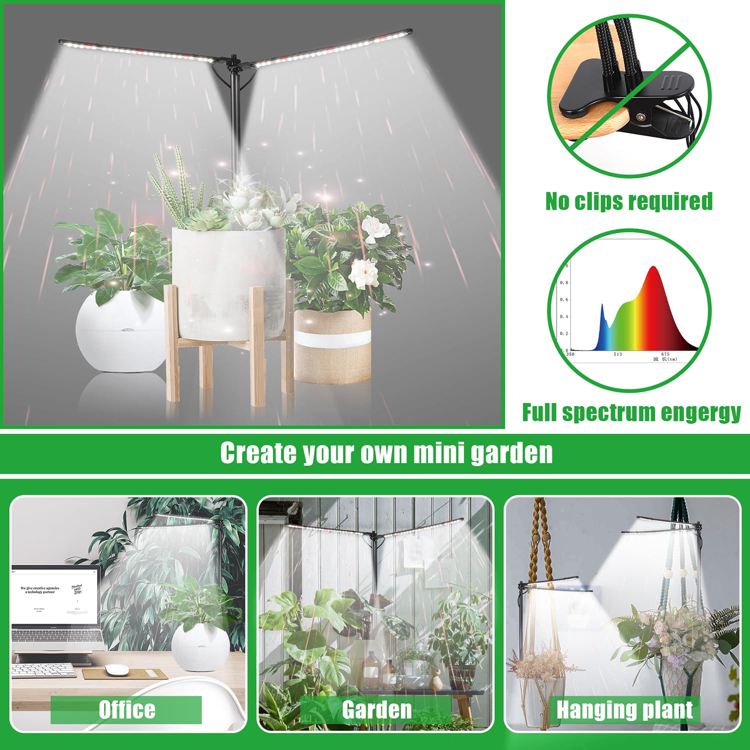 Bodkar Plant Grow Light, Plant Lamp For Indoor Plants Growing, 6000K White Red Light For Succulents Mini Small Plants Growth (Without Timer/Dimming)