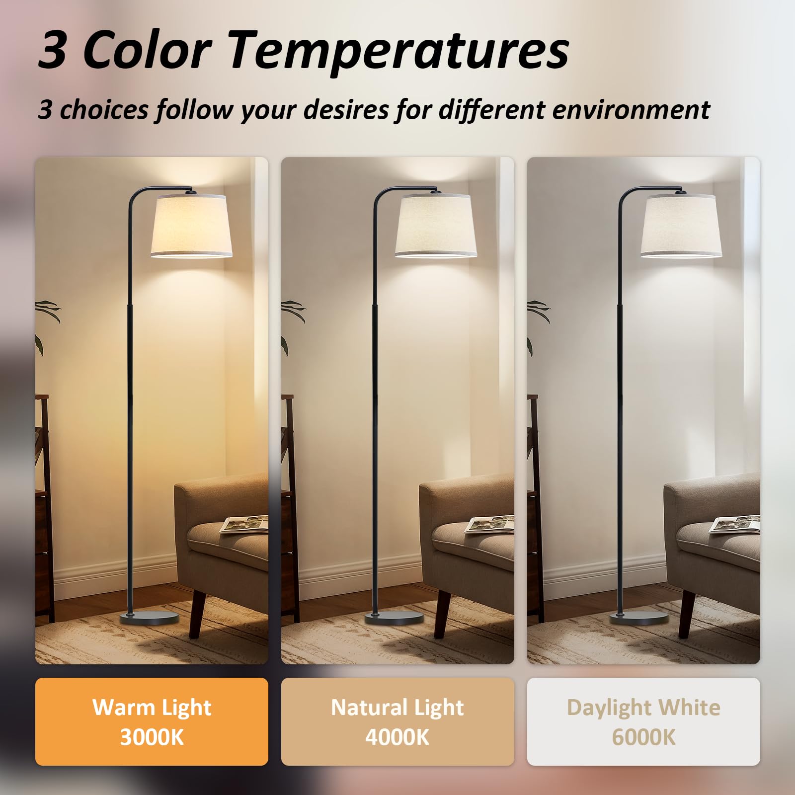 Akasuki Floor Lamp For Living Room With 3 Color Temperatures, Foot Switch Standing Lamps For Living Room, Bedroom, Office, Arc M