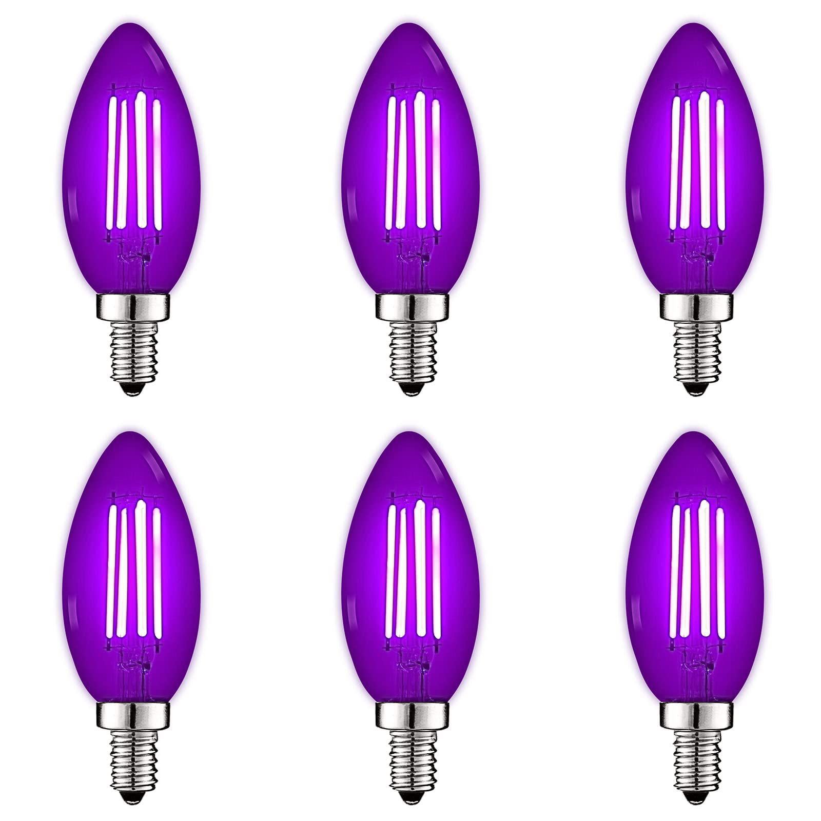 LUXRITE E12 LED Filament Light Bulbs, 4.5W, Purple, Glass, 6 Pack, Model LR21741-6, Indoor/Outdoor, UL Listed