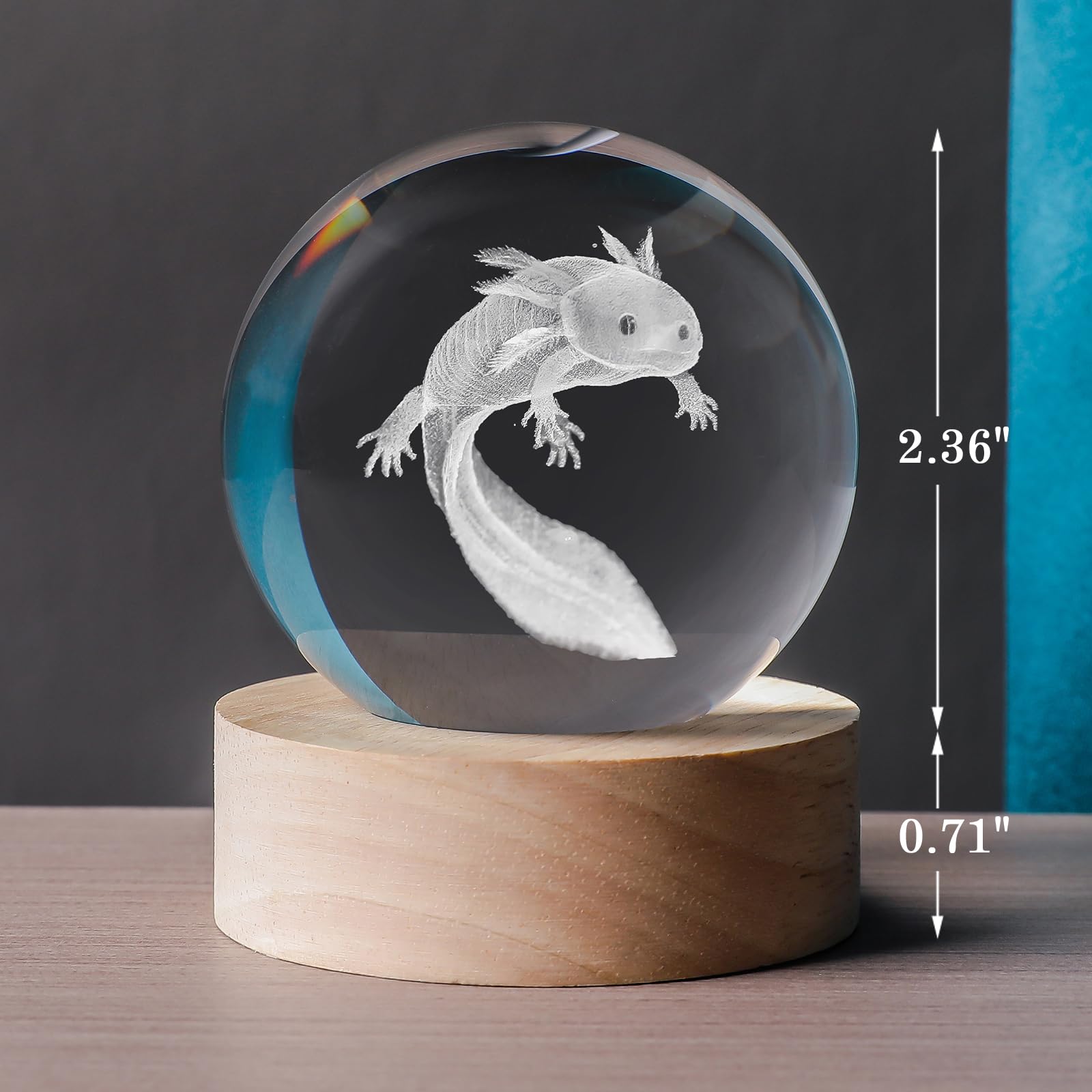 Qianruna 3D Axolotl 60Mm Crystal Ball Axolotl Night Light Lamp Toy Gifts For Women Wife Girlfriend Mom Couple Her Axolotl Figuri