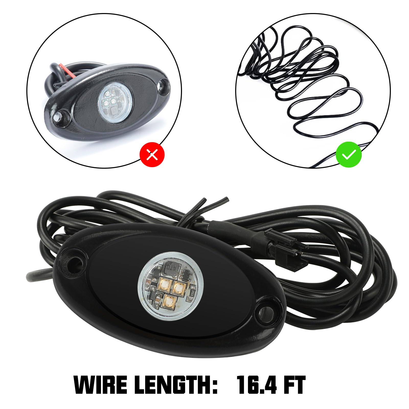 Sunpie 20 Pods Plug And Play White Rock Lights, 5M Extension Wires Each Light, 3 High Power Chips, 6000K Pure White, Rubber Moun