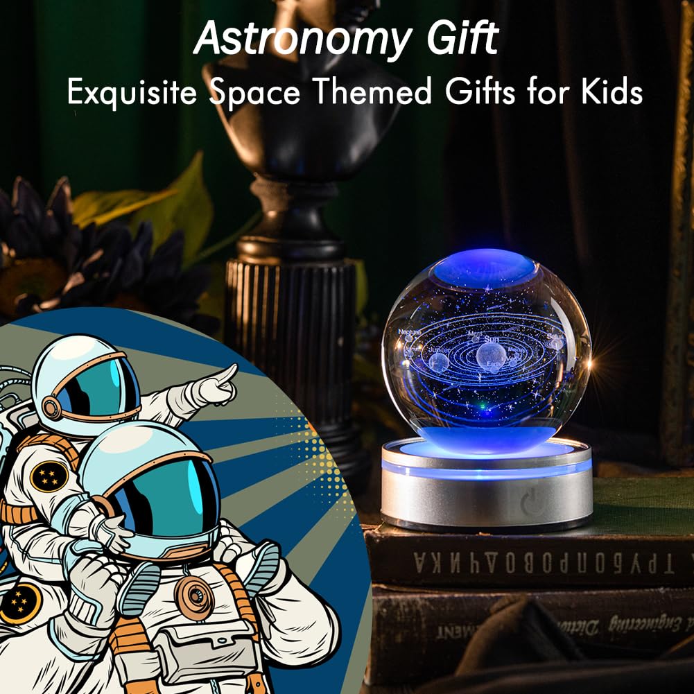 IFOLAINA 3D Solar System Crystal Ball Model - Multicolor Universe Globe Night Light for Kids & Adults - Clear