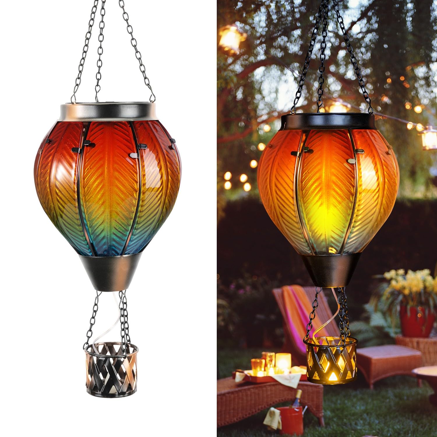 Gibmidser Hot Air Balloon Solar Lantern, Solar Powered Hot Air Balloon Lights Outdoor Hanging Solar Lanterns Waterproof For Garden Porch Yard Patio Pathway Decorations