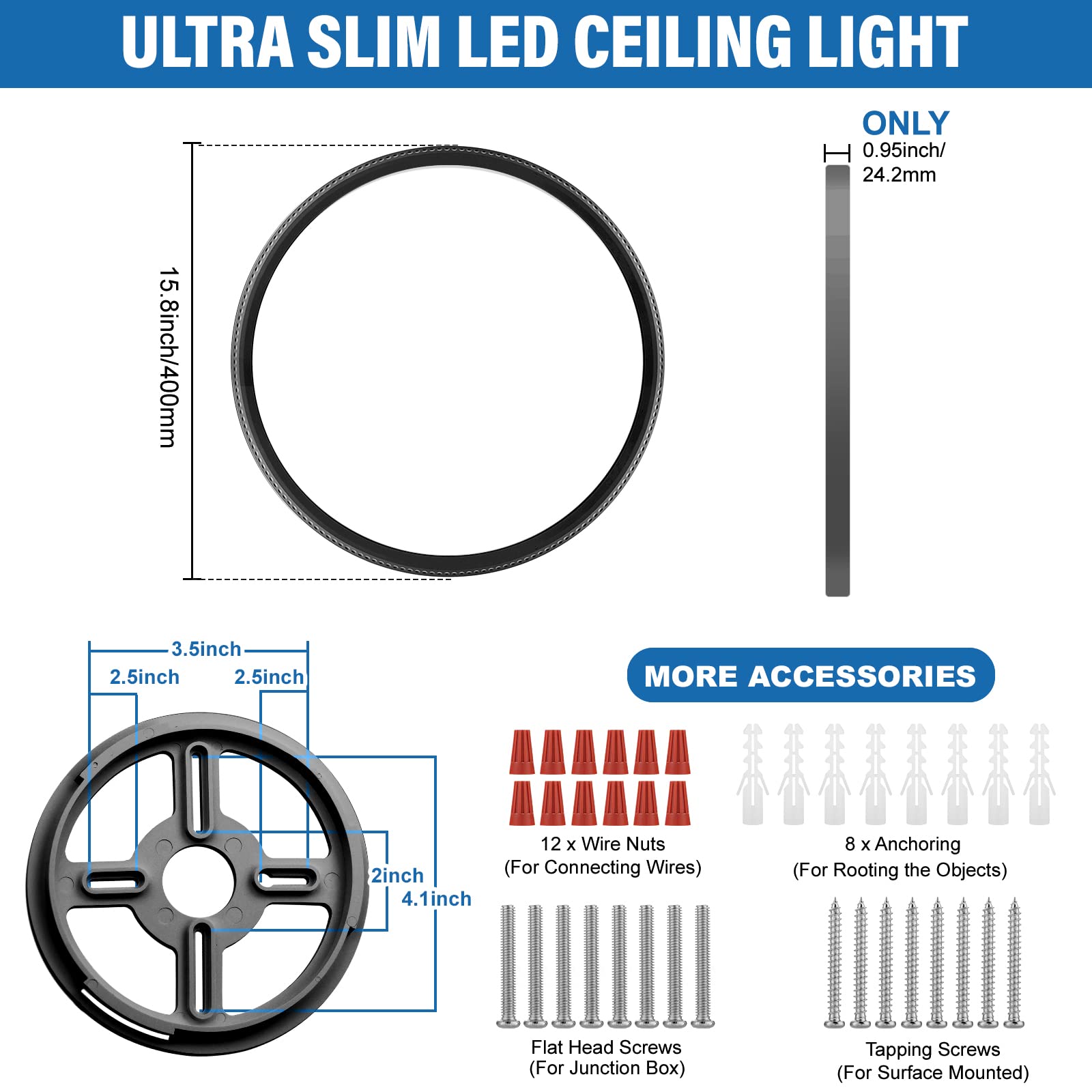 Lzhome Led Ceiling Light, 42W 4500Lm Ultra-Thin Surface Mount Light Fixtures, 15.8 Inch 3000K/4500K/6000K 3Cct Selectable Flush Mount Ceiling Light For Living Room, Bedroom, Kitchen