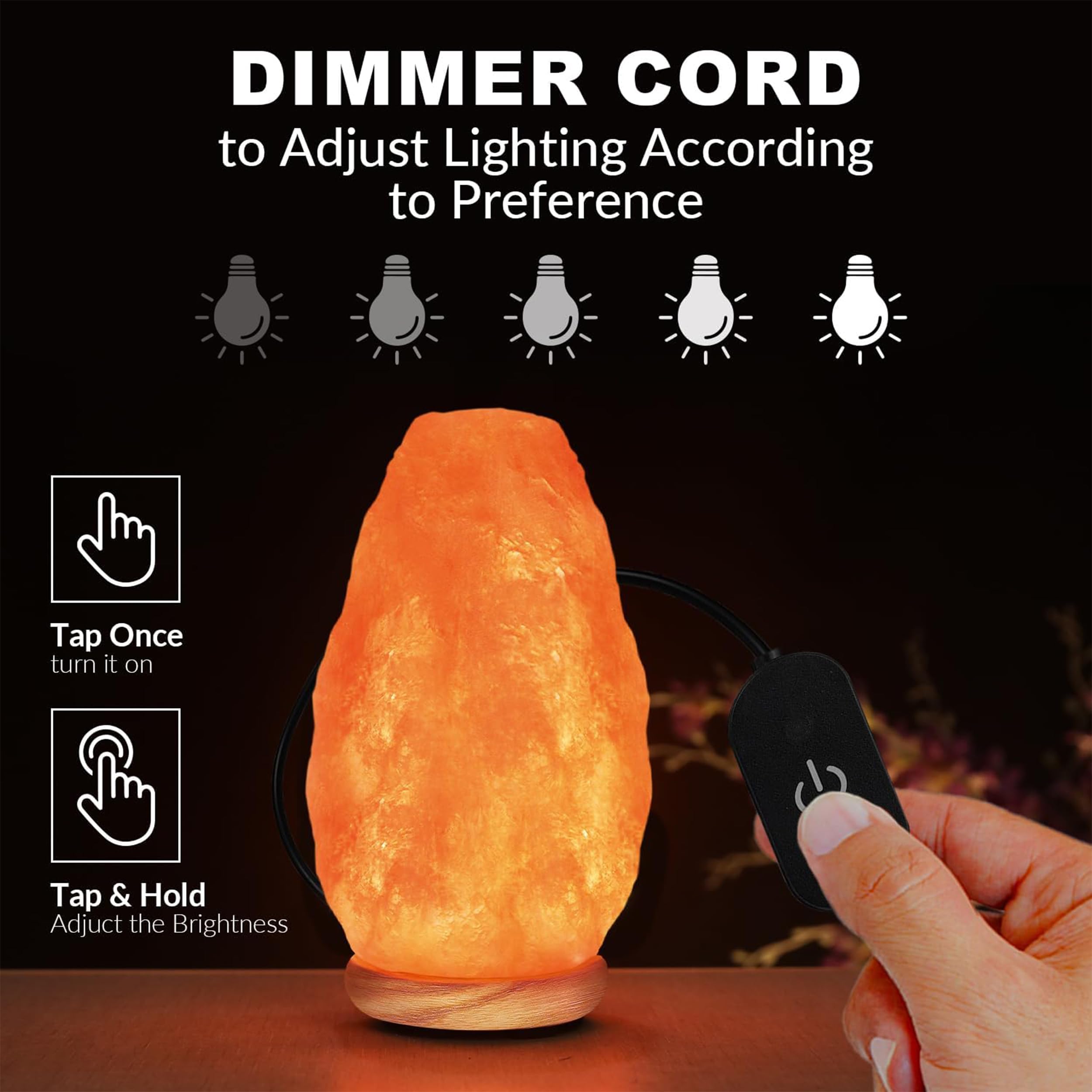 Himalayan Glow Salt Lamp - Dimmer Switch, 5 Lbs, Orange, Model 1001, Wooden Base