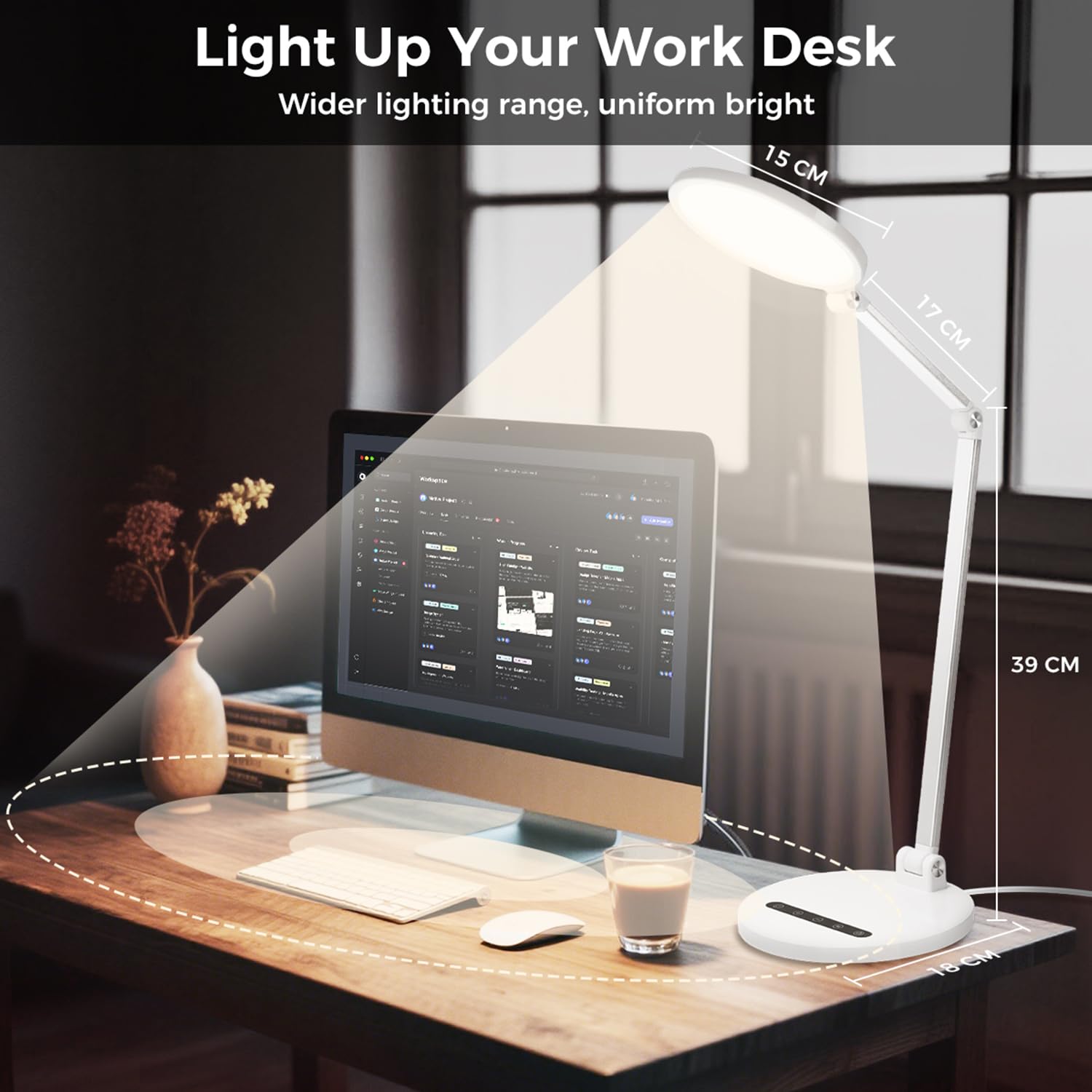 LED Desk Lamp for Home Office, Eye-Caring Desk Light for Video Call, Dimmable 3 Color Temperature 10 Brightness Computer Light,