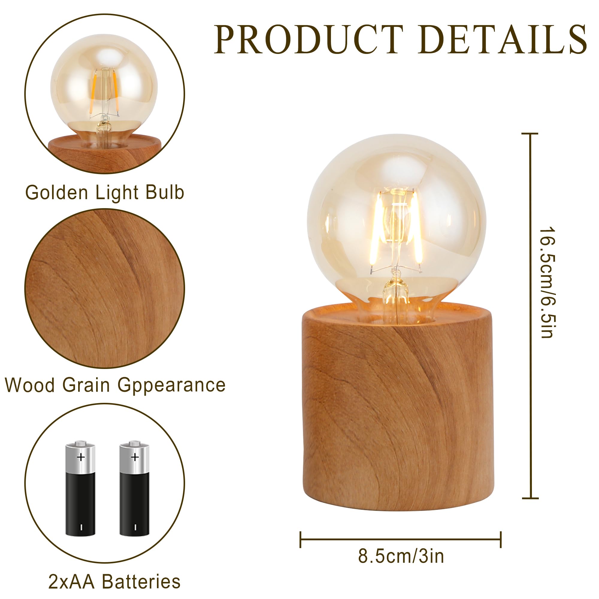 Jhy Design Set Of 4 Wood Grain Table Lamp 6.5 Tall Cordless Lamp Light With Edison Style Bulb And 6 Hours Timer Battery Operated