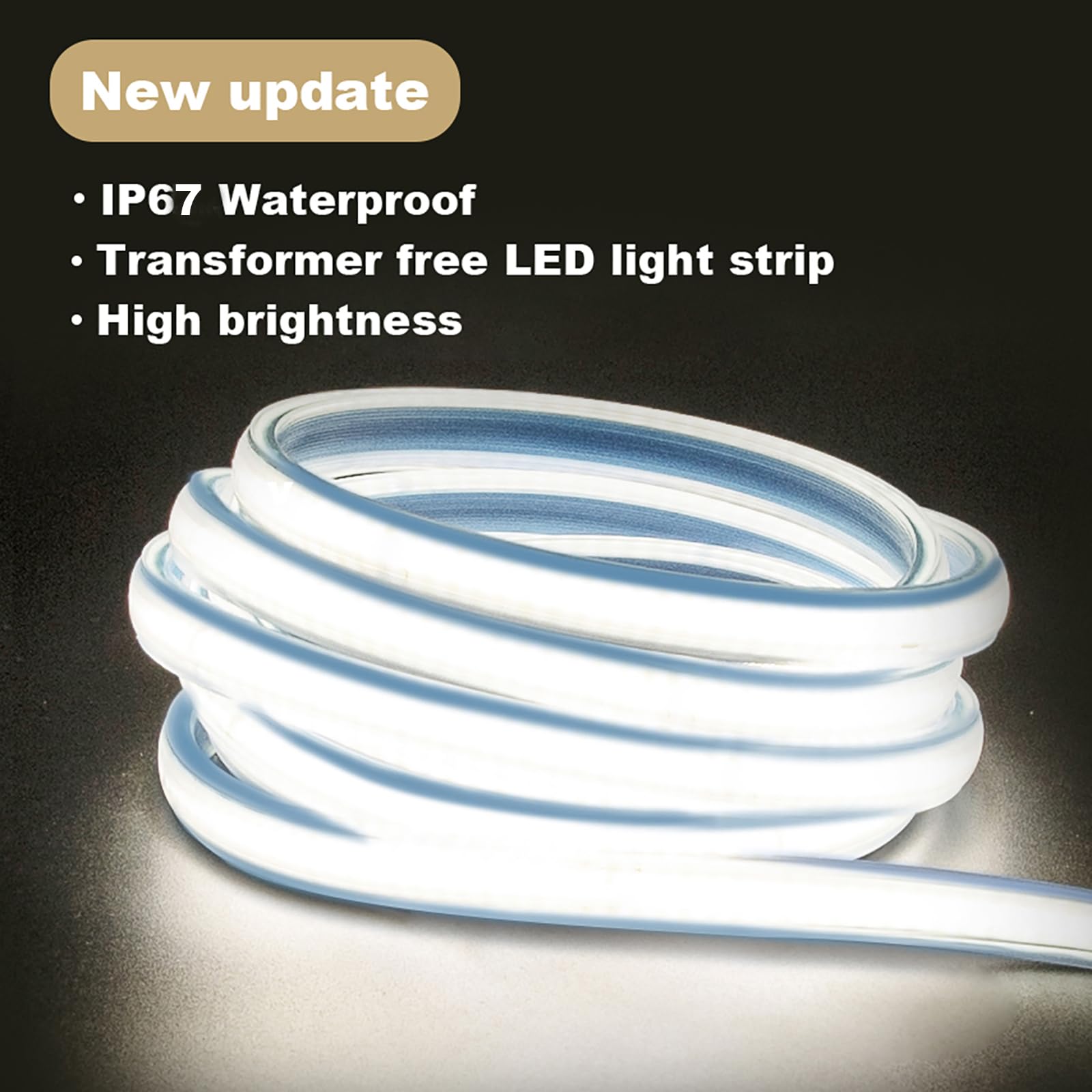 Pcningled 2 Meter Light Strips Ac 110V Led Strip Lights Ip67 Waterproof Flexible 4000K White Led Tape Light 6.56 Feet For Home A